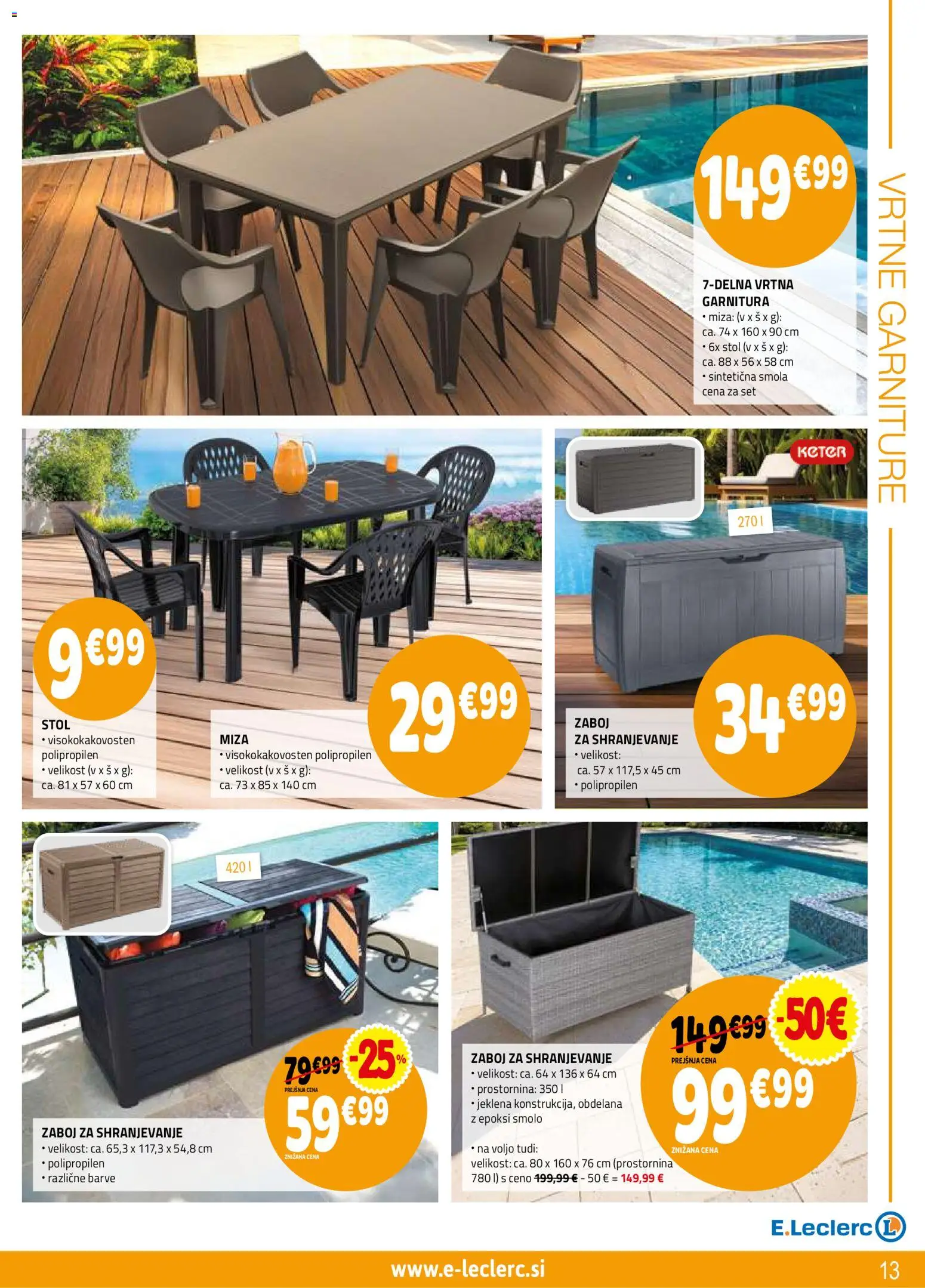 Novi E.leclerc katalog ponudbe – veljaven od 08.04.2026 | Stran: 13 | Izdelki: Vrtna garnitura, Miza, Stol, Zaboj