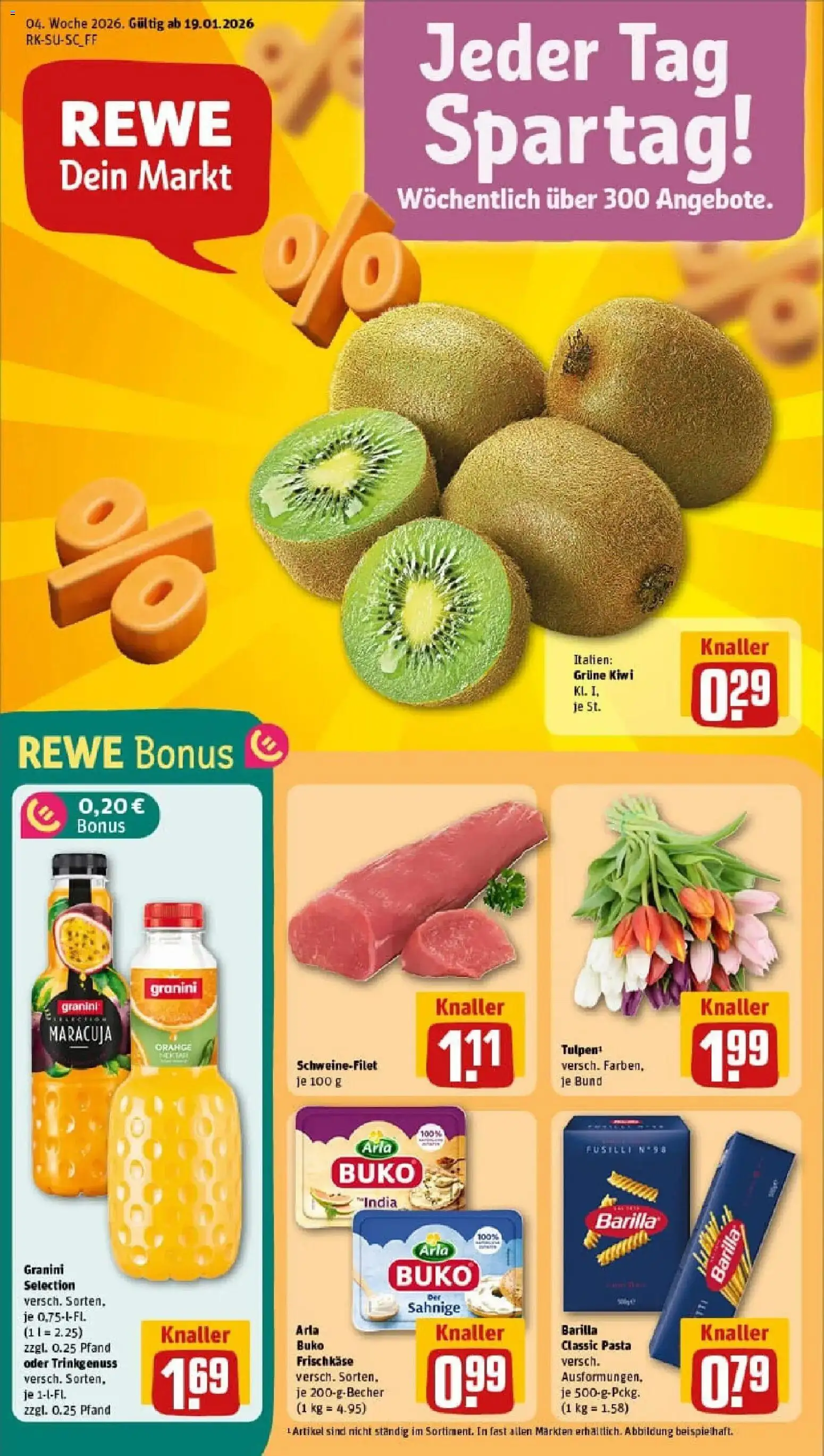 Rewe prospekt München / Neuhausen-Nymphenburg	 – gültig ab 19.01.2026 | Seite: 1 | Produkte: Barilla, Schweinefilet, Pasta, Kiwi