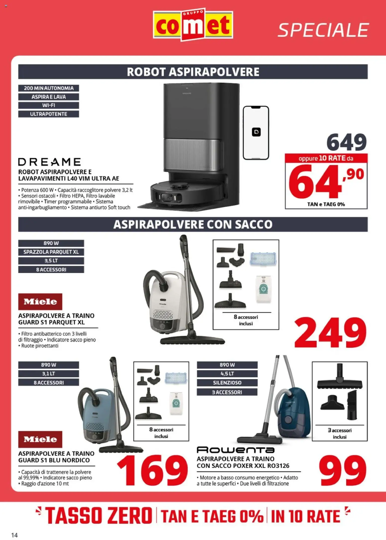 Volantino Comet del 20.02.2026 | Pagina: 14 | Prodotti: Spazzola, Robot aspirapolvere, Aspirapolvere, Miele