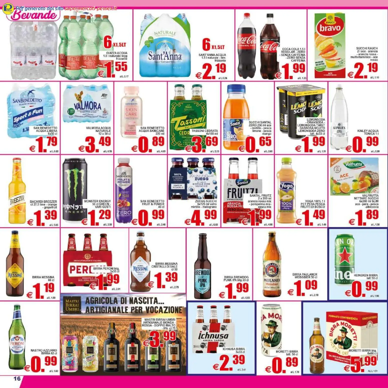 Volantino Pewex del 29.04.2026 | Pagina: 16 | Prodotti: Birra, Sale, Pesca, Arancia