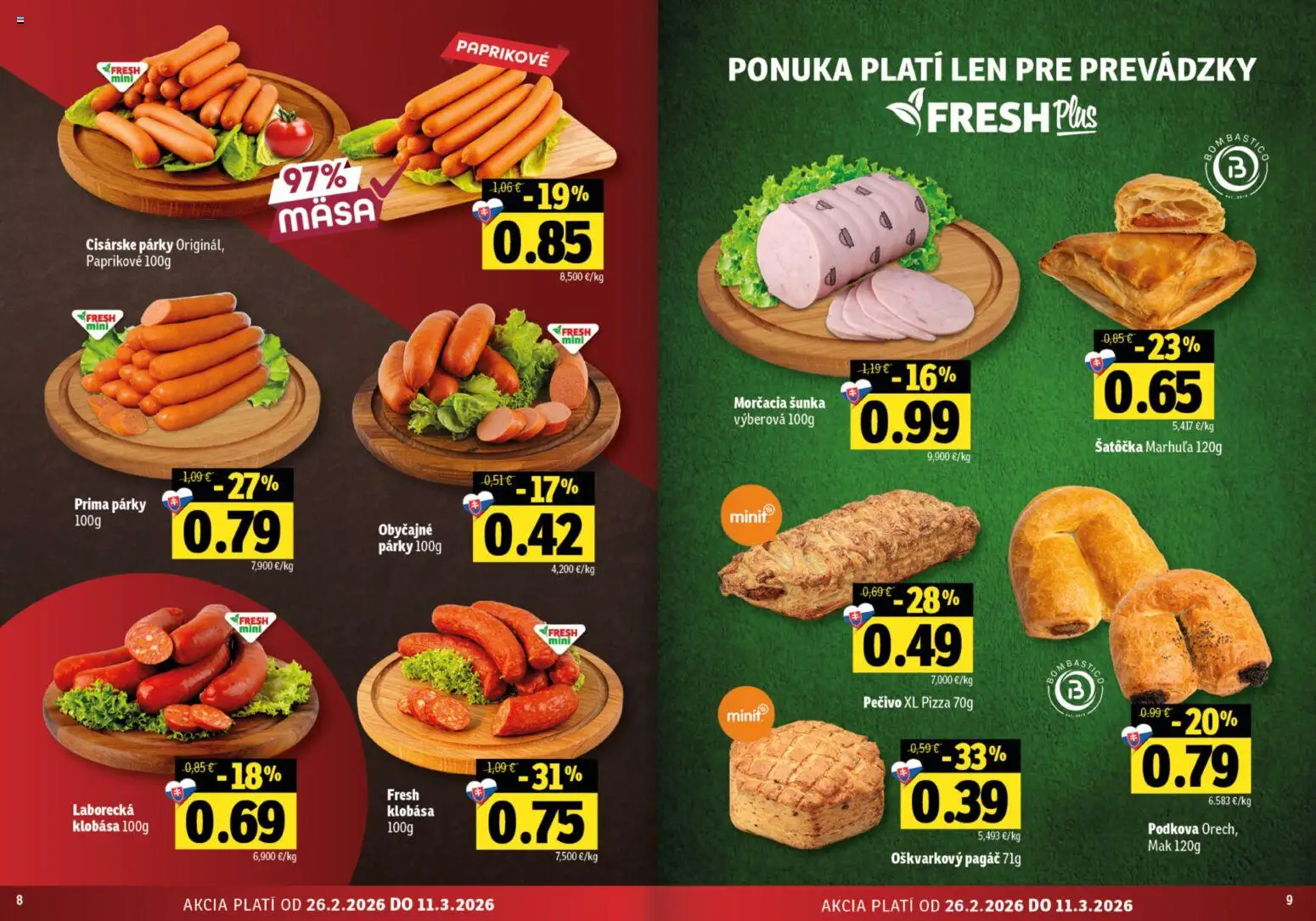 Nové Fresh akcie – leták je platný od 26.02.2026 | Strana: 5 | Produkty: Šunka, Klobása, Párky, Mak