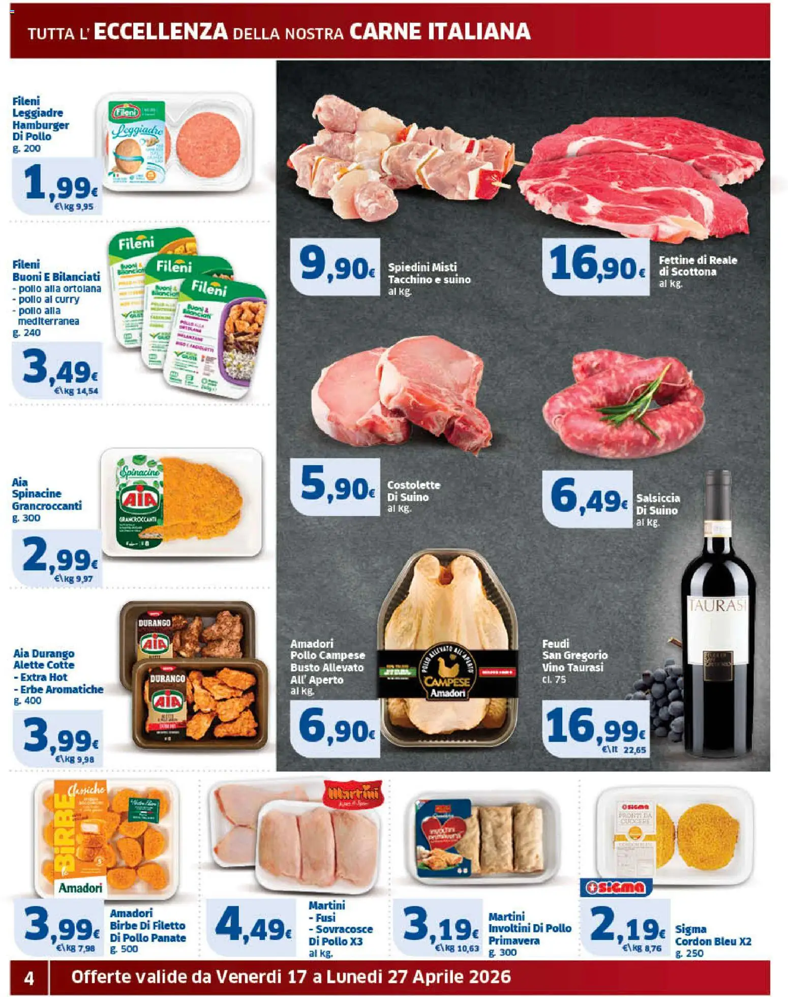 Volantino SIGMA del 17.04.2026 | Pagina: 4 | Prodotti: Suino, Tacchino, Vino, Hamburger