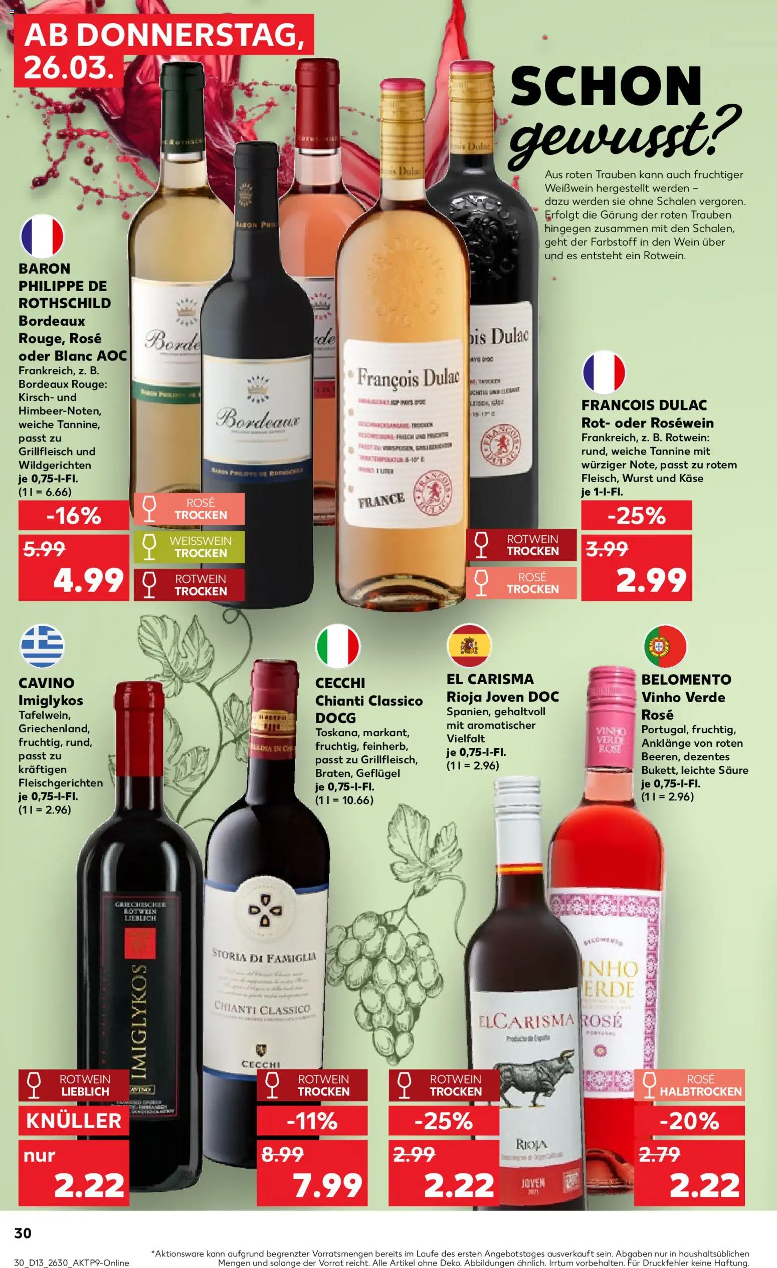 Kaufland Prospekt Rostock	 – gültig ab 26.03.2026 | Seite: 30 | Produkte: Trauben, Weißwein, Rotwein, Rouge