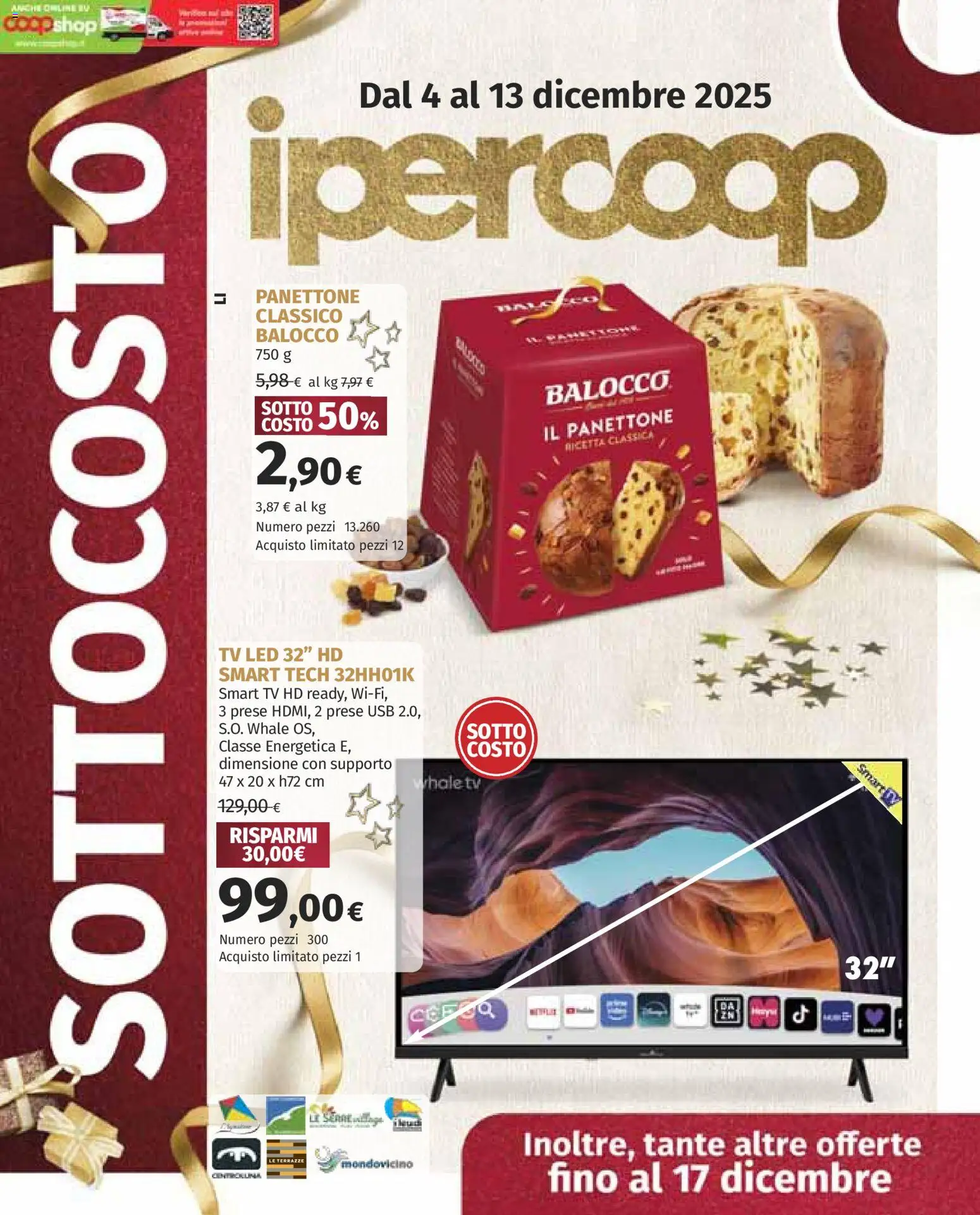 Volantino Ipercoop del 04.12.2025 | Pagina: 1 | Prodotti: smart TV, Panettone, TV, USB