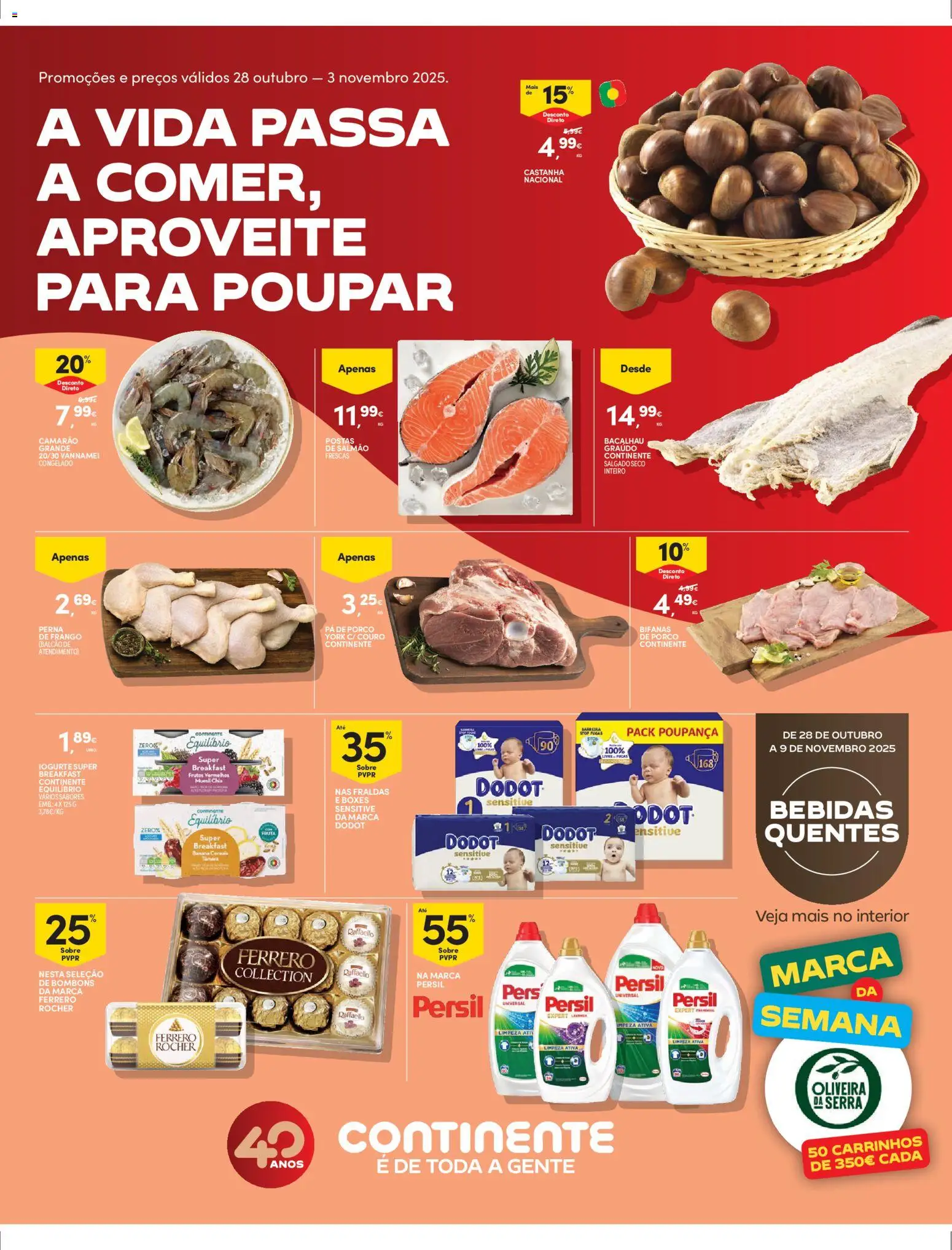 Continente - Madeira: Folheto Semanal │ válido de 28.10.2025 | Página: 1 | Produtos: Bacalhau, Fraldas, Persil, Cereais
