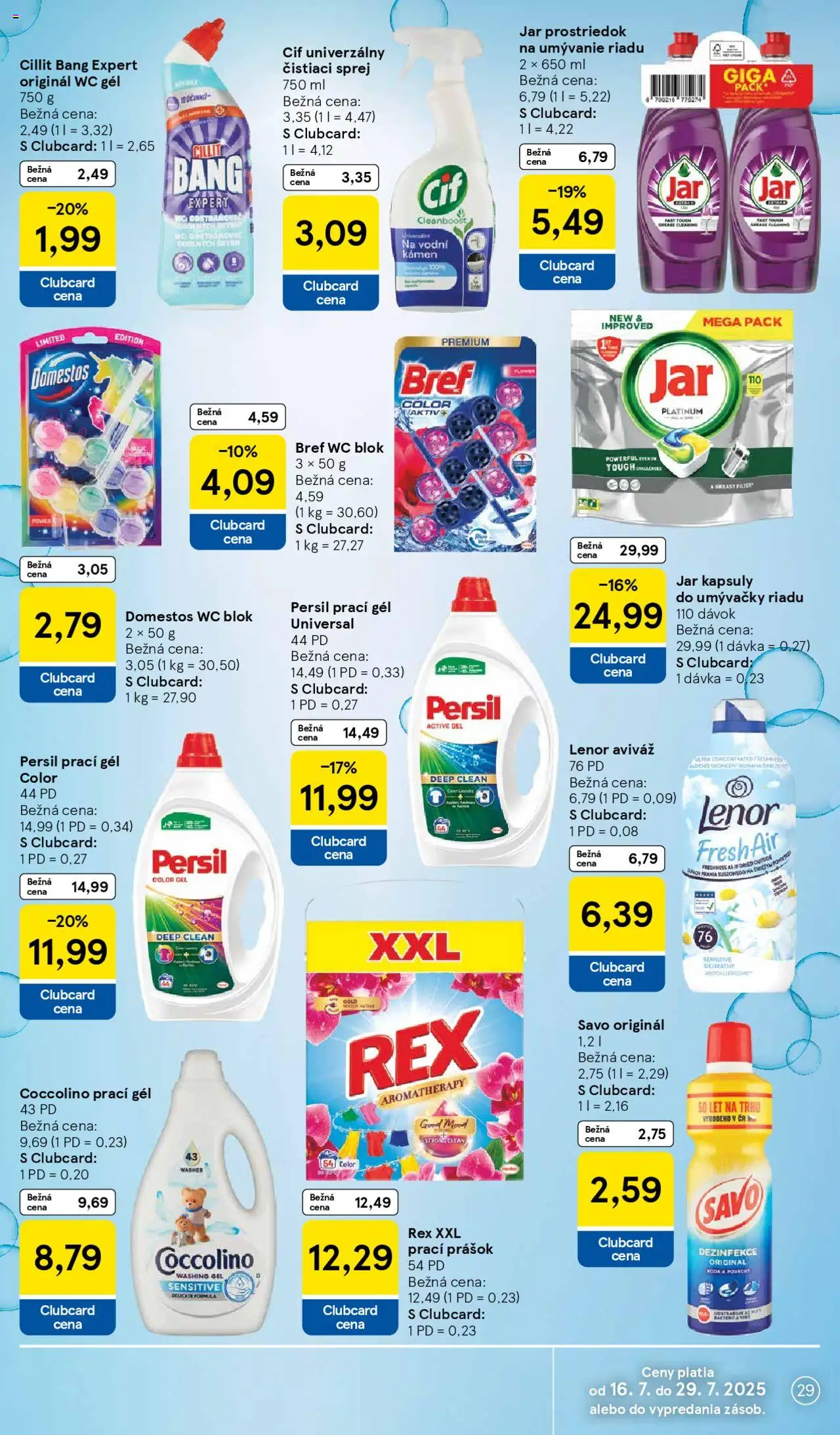 Tesco Hypermarket - leták │ platný od 16.07.2025 | Strana: 29 | Produkty: Savo, Voda, Coccolino, Domestos