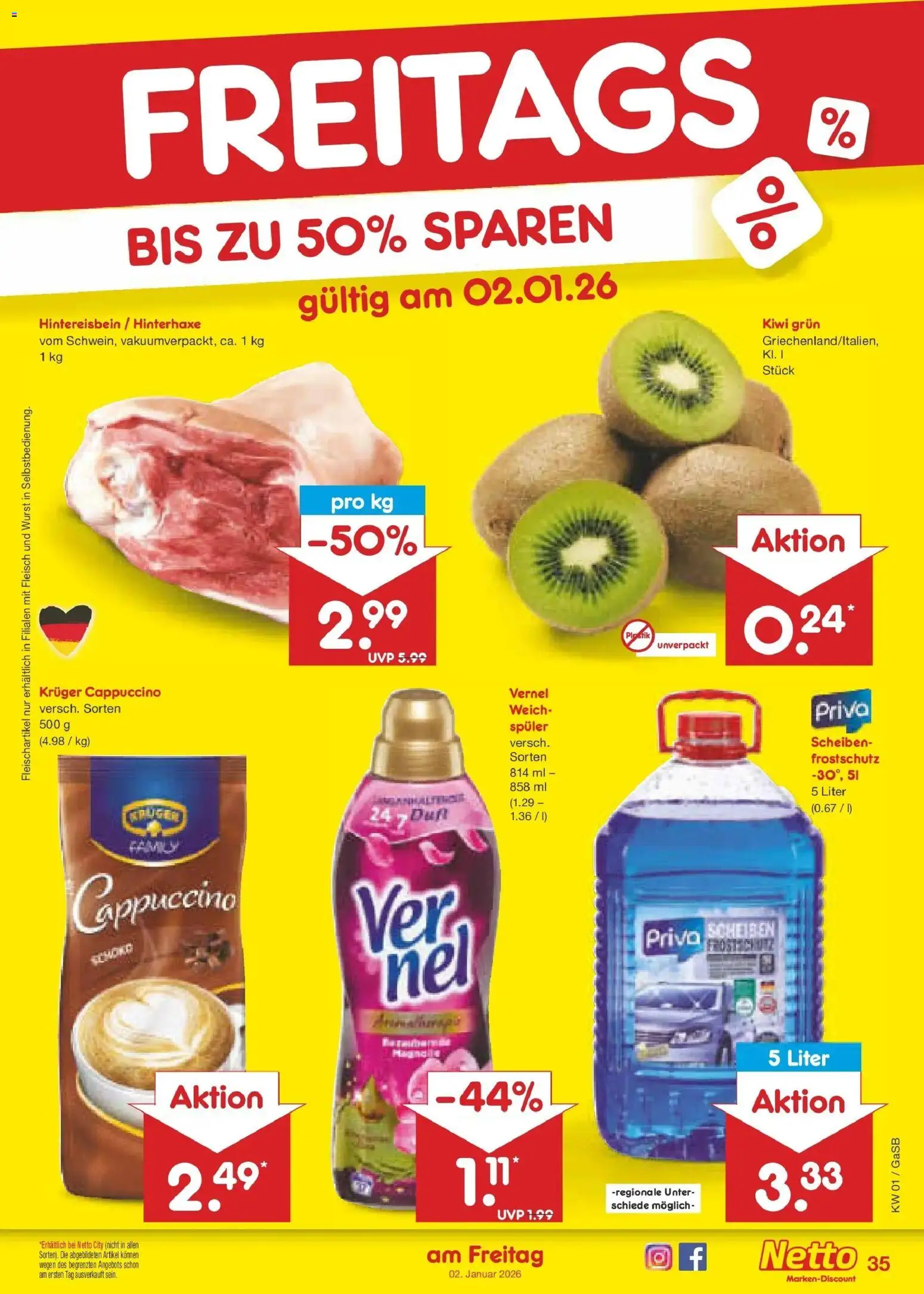 Netto Marken-Discount prospekt Bremen-Lesum	 – gültig ab 28.12.2025 | Seite: 49 | Produkte: Kruger cappuccino, Kiwi, Fleisch, Vernel