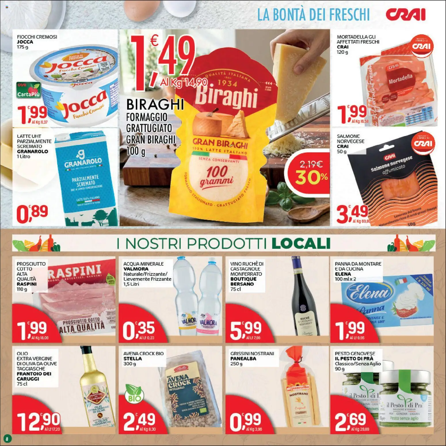 Volantino CRAI del 14.05.2026 | Pagina: 8 | Prodotti: Prosciutto Cotto, Salmone, Latte, Prosciutto