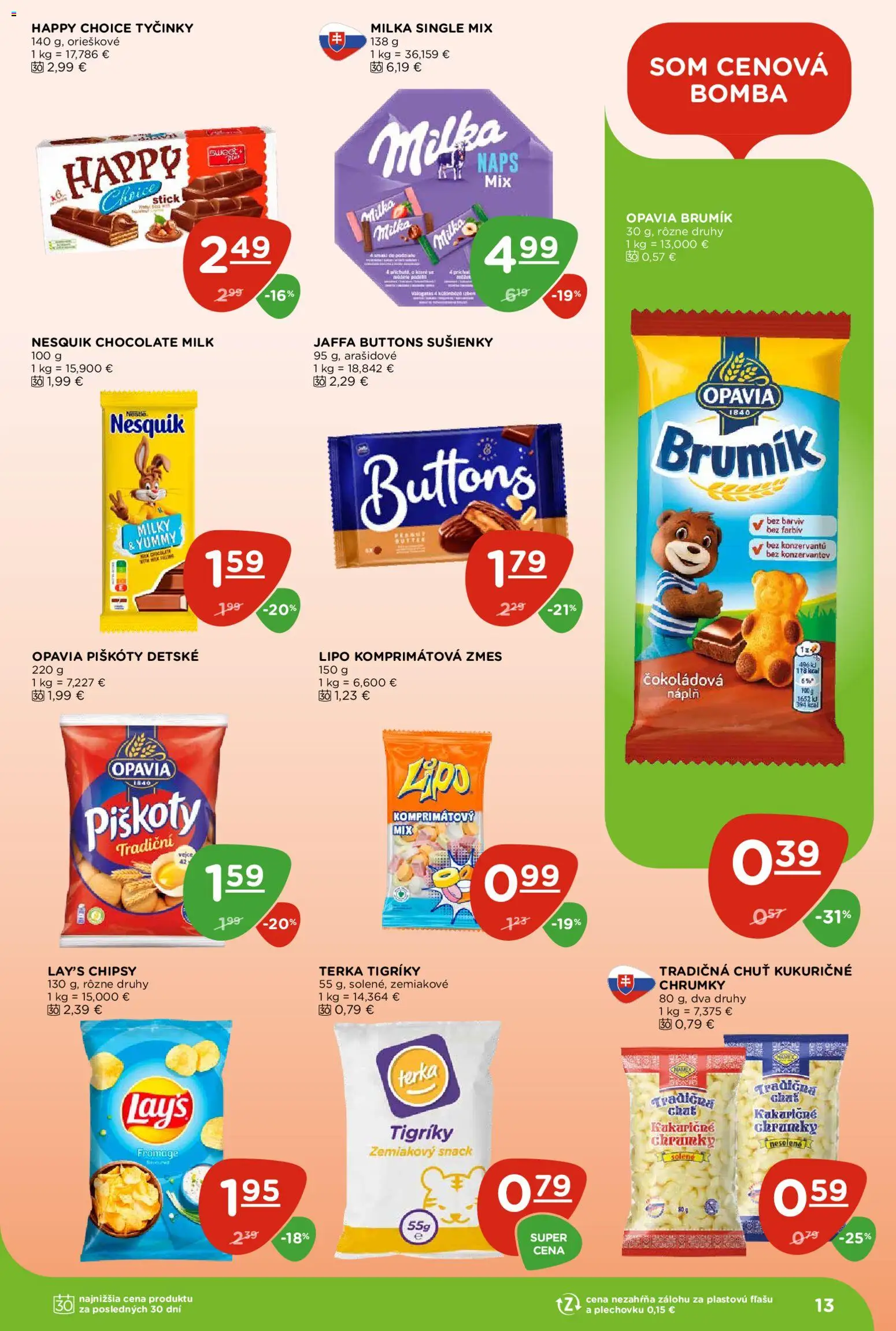 Nové Terno akcie – leták je platný od 09.04.2026 | Strana: 13 | Produkty: Chipsy, Milka, Nesquik