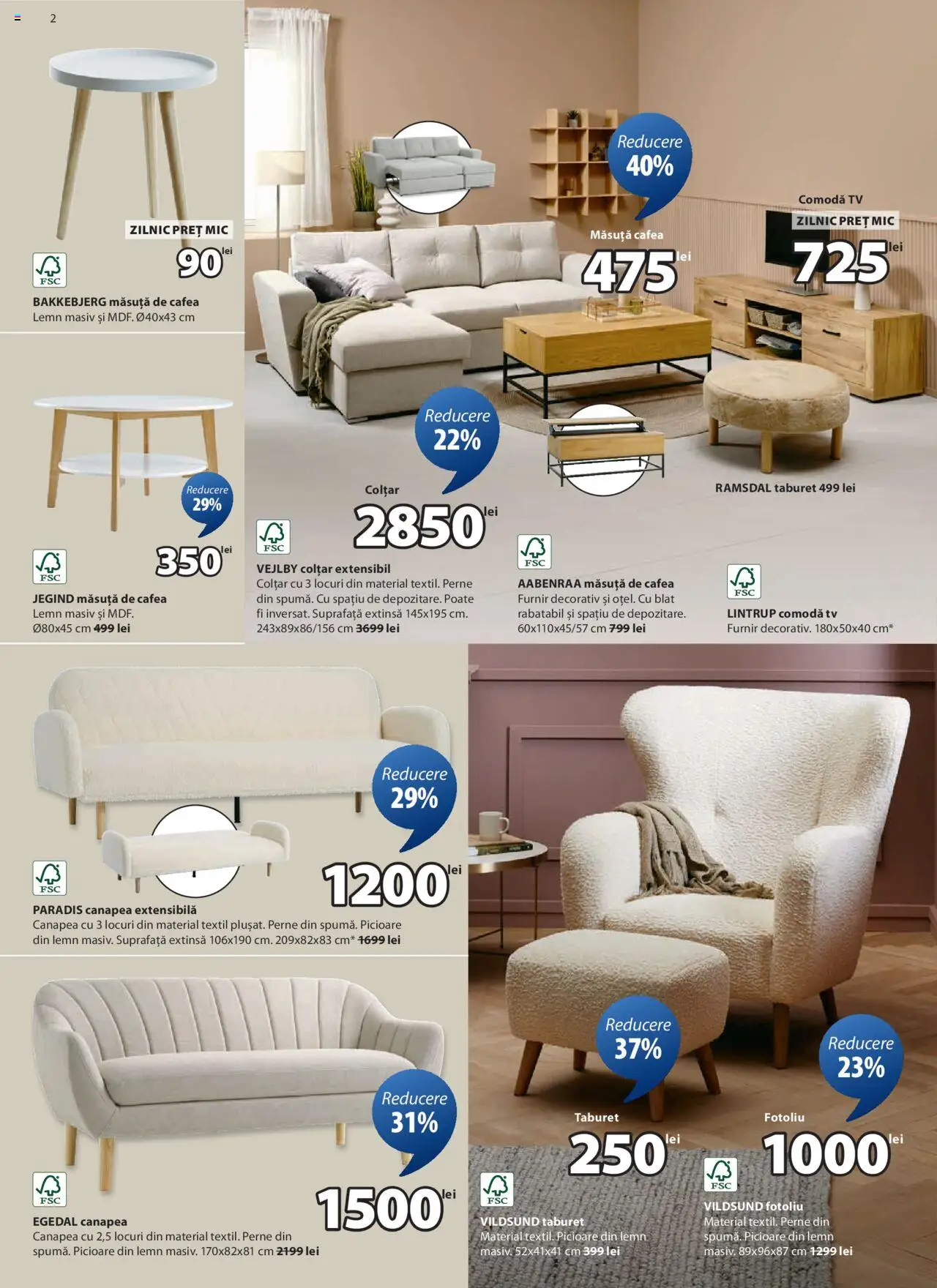 Catalog JYSK – valabil de la 04.08.2025 | Pagină: 2 | Produse: Fotoliu, Canapea, Măsuță de cafea, Comodă