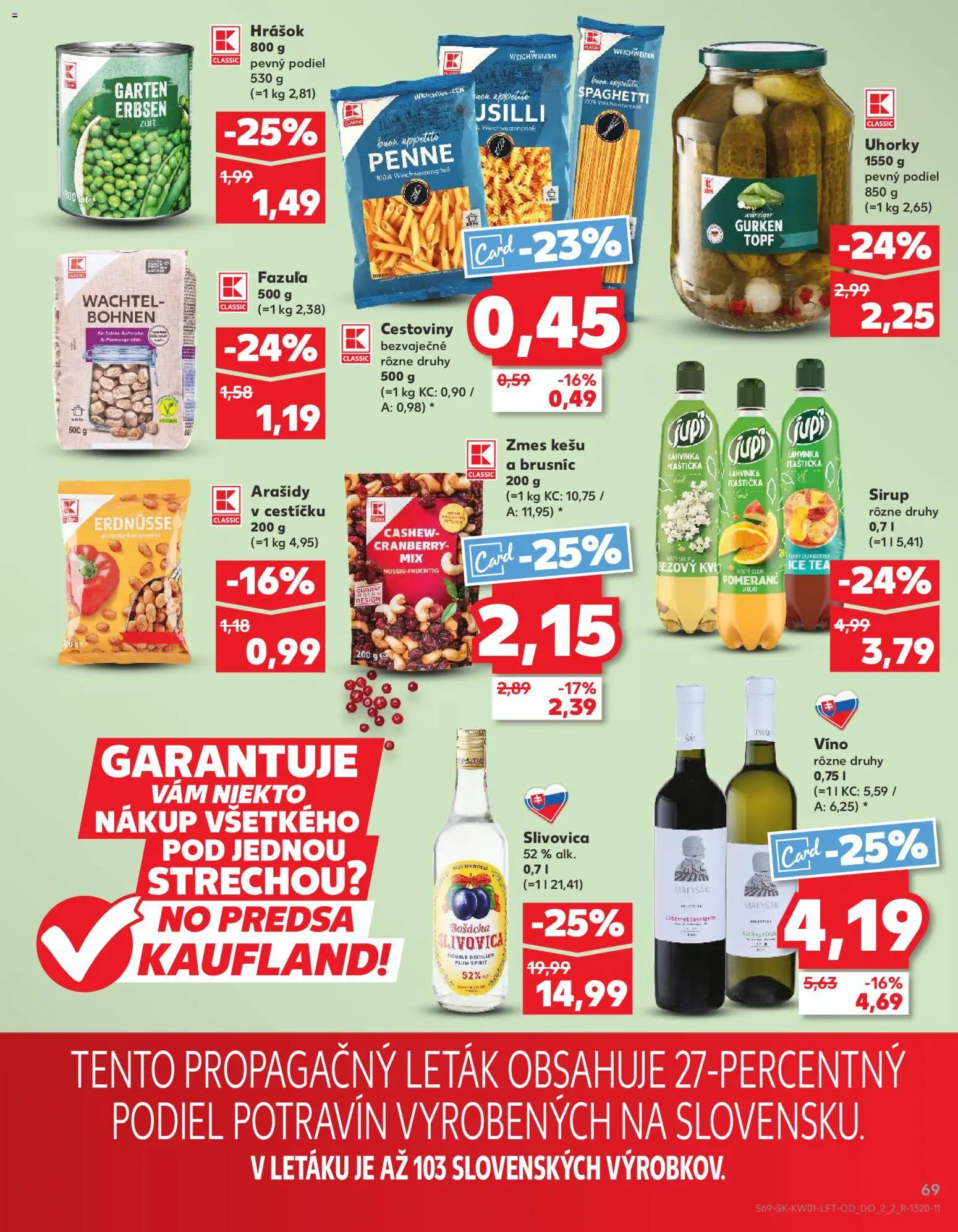Nové Kaufland akcie – leták je platný od 02.01.2026 | Strana: 69 | Produkty: Cestoviny, Hrášok, Slivovica, Uhorky