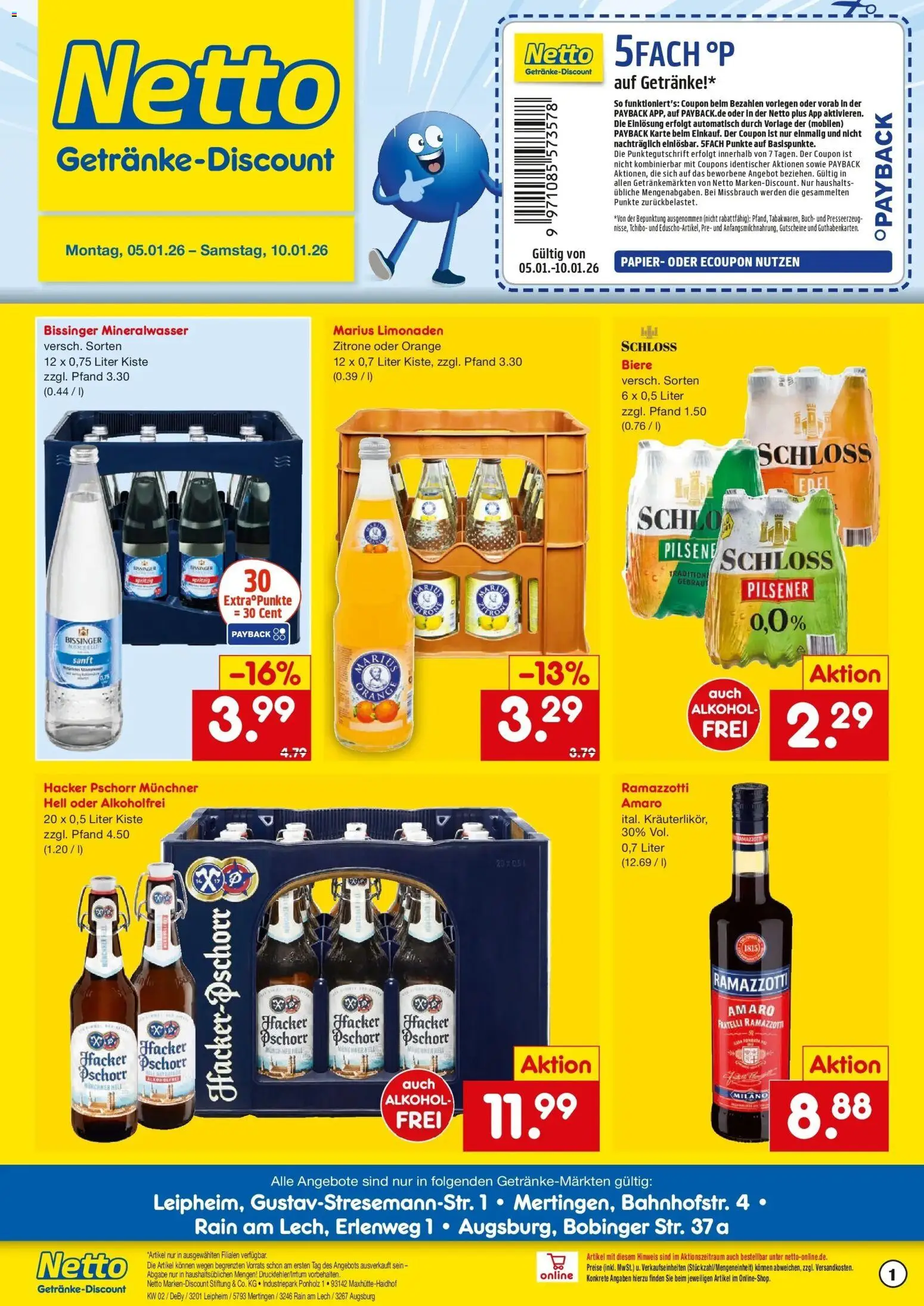 Netto Marken-Discount prospekt Leipheim	 – gültig ab 05.01.2026 | Seite: 1 | Produkte: Mineralwasser, Zitrone, Ramazzotti