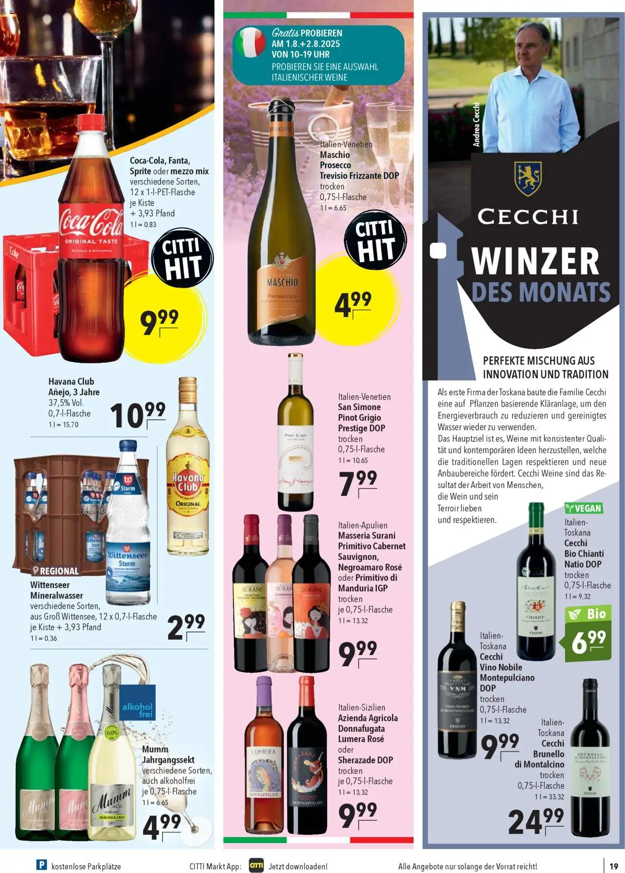 CITTI Markt Prospekt 	 - gültig ab dem 30.07.2025 | Seite: 19 | Produkte: Sprite, Oder mezzo mix, Wein, Uhr