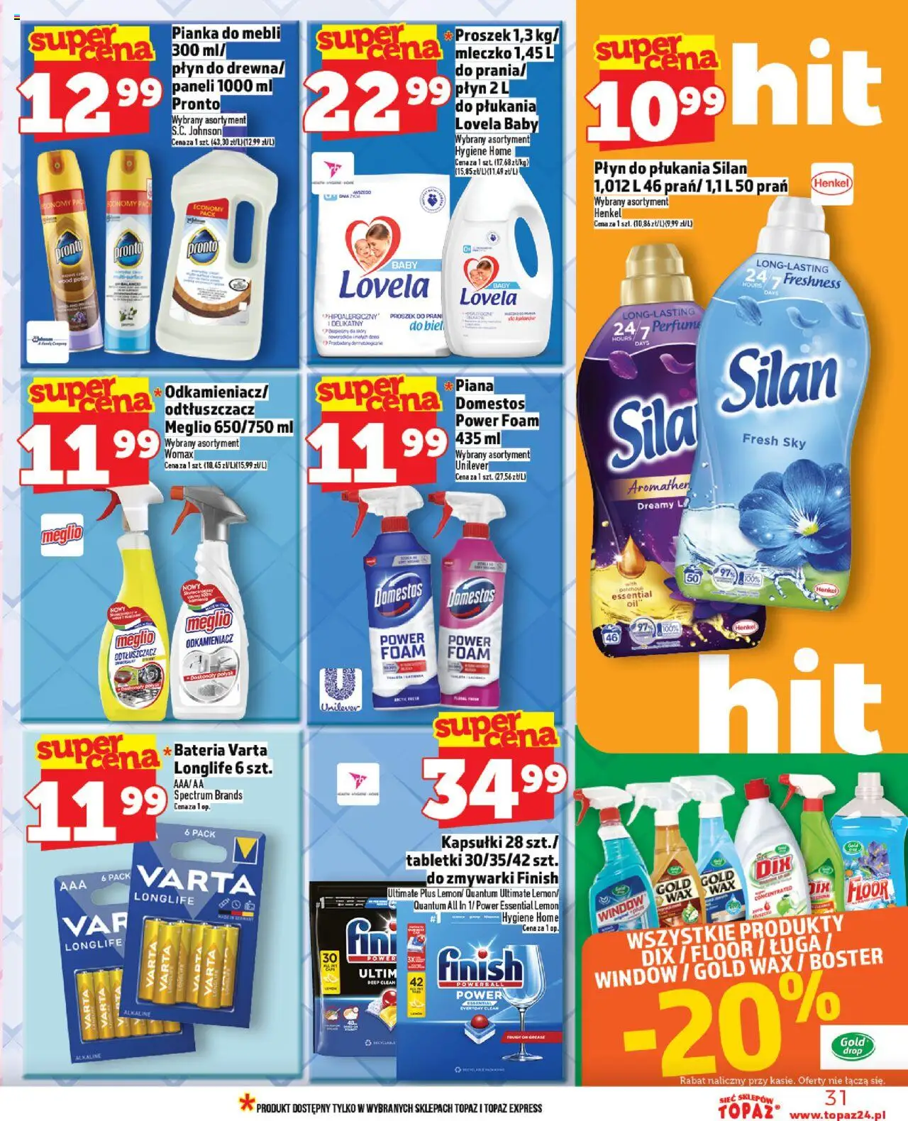 Topaz Gazetka - Ceny małe na stałe od 23.10.2025 | Strona: 31 | Produkty: Meglio, Domestos, Finish, Lovela