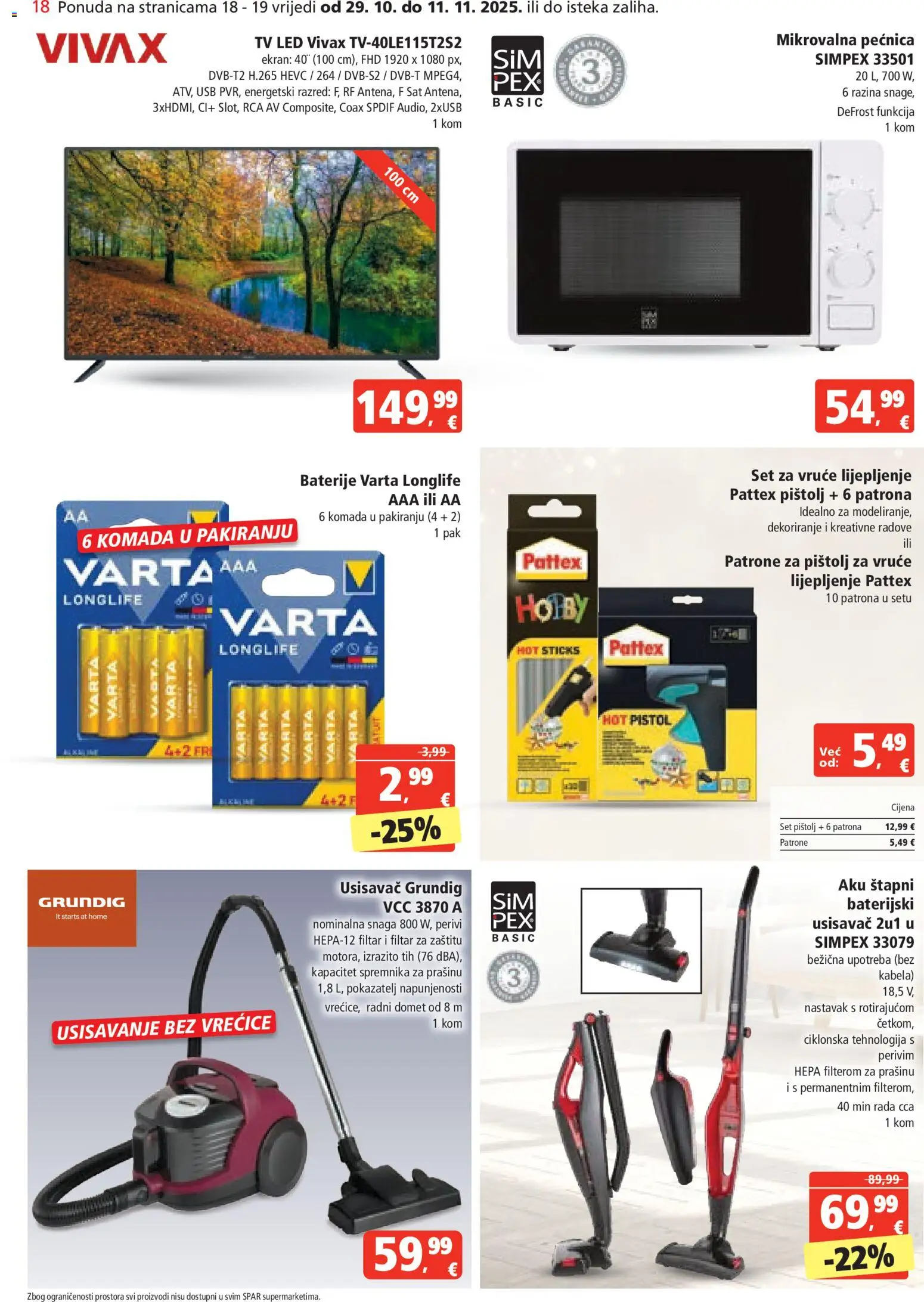 Spar katalog | vrijedi od 29.10.2025 | Stranica: 18 | Proizvodi: Baterije, Sat, Tv, Pećnica