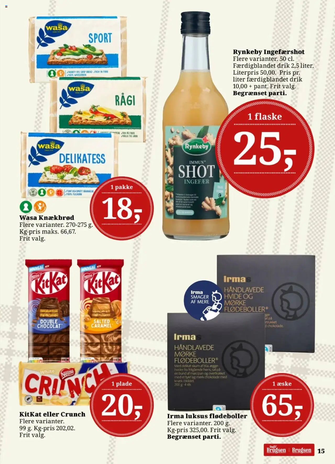 Dagli'Brugsen tilbudsavis – gyldig fra 10.10.2025 | Side: 16 | Produkter: Flødeboller, Marcipan, Knækbrød, Ingefærshot