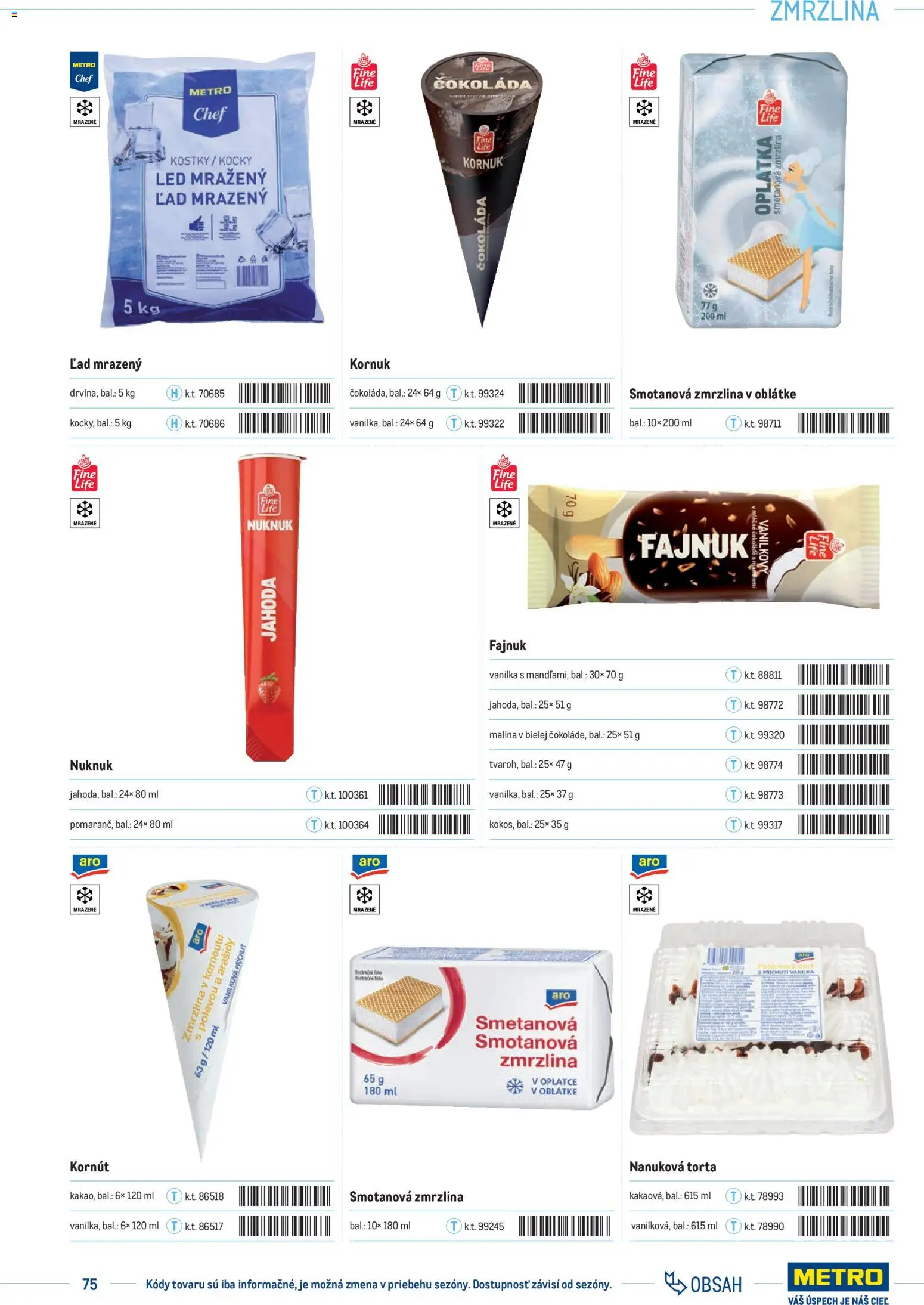 Nové Metro akcie – leták je platný od 01.01.2025 | Strana: 75 | Produkty: Led, Zmrzlina, Torta, Čokoláda