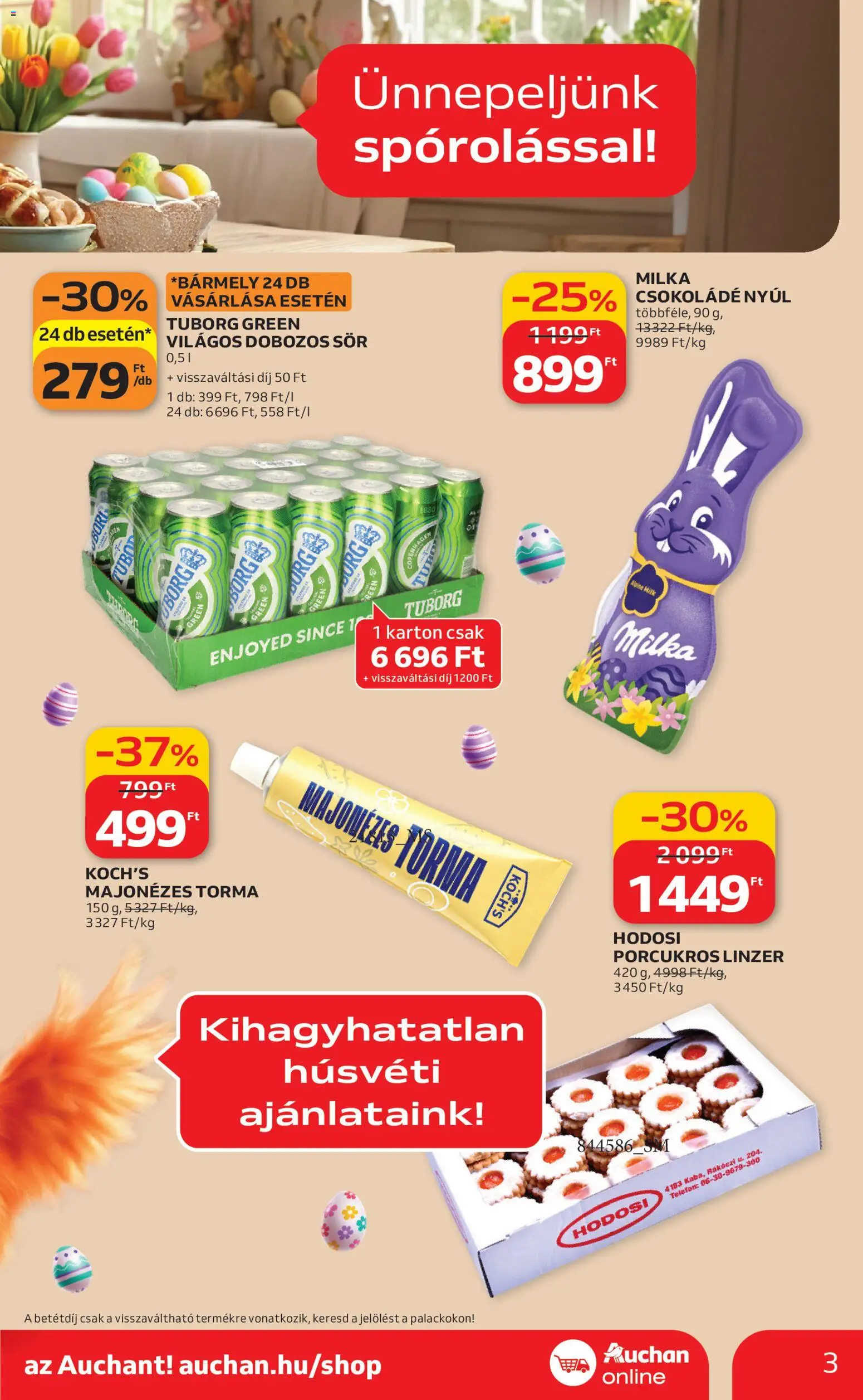 Auchan akciós ujság - amely érvényes a következő dátumtól: 19.03.2026 | Oldal: 3 | Termékek: Torma, Csokoládé, Dobozos sör, Linzer
