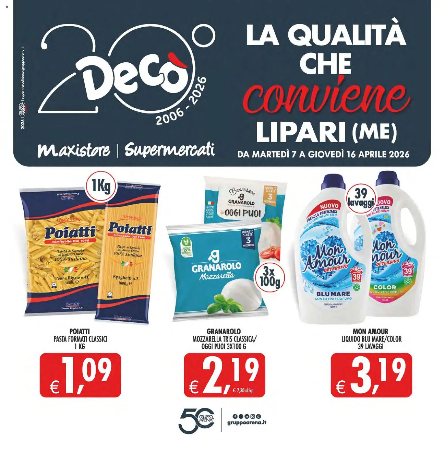 Volantino Decò del 07.04.2026 | Pagina: 1 | Prodotti: Mozzarella, Latte, Penne, Profumo