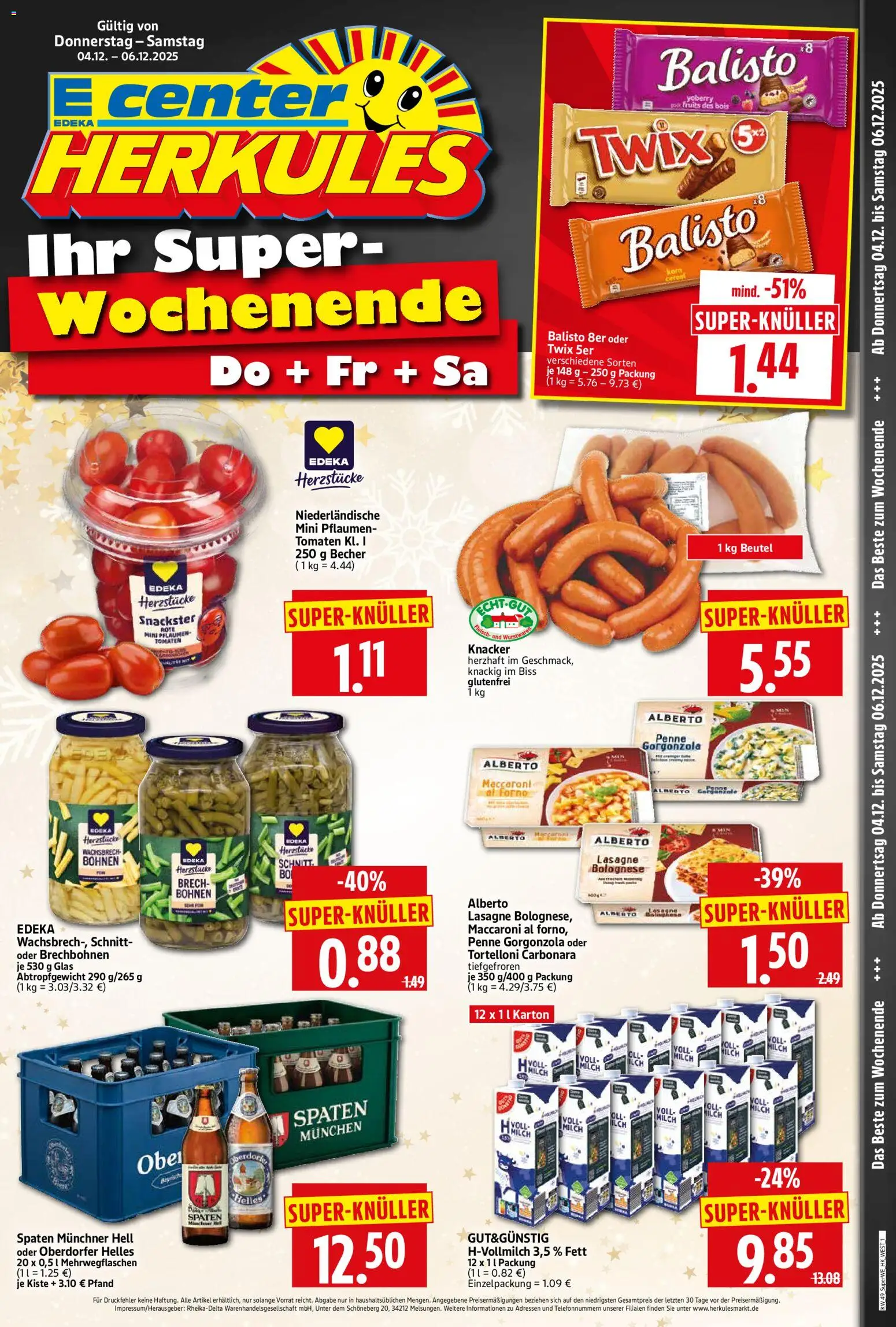 HERKULES Sonderbeilage – gültig ab 04.12.2025 | Seite: 1 | Produkte: Pflaumen, Tomaten, Twix, Fleisch