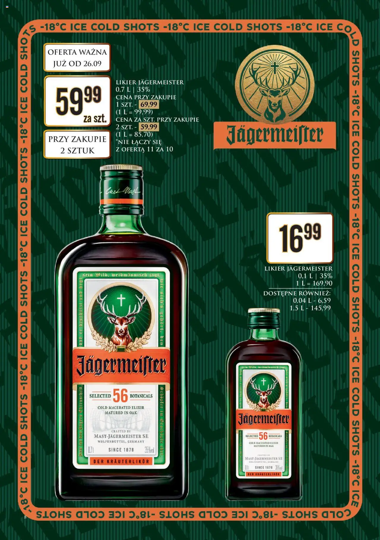 Dino Gazetka alkoholowa od 26.09.2025 | Strona: 8 | Produkty: Jagermeister