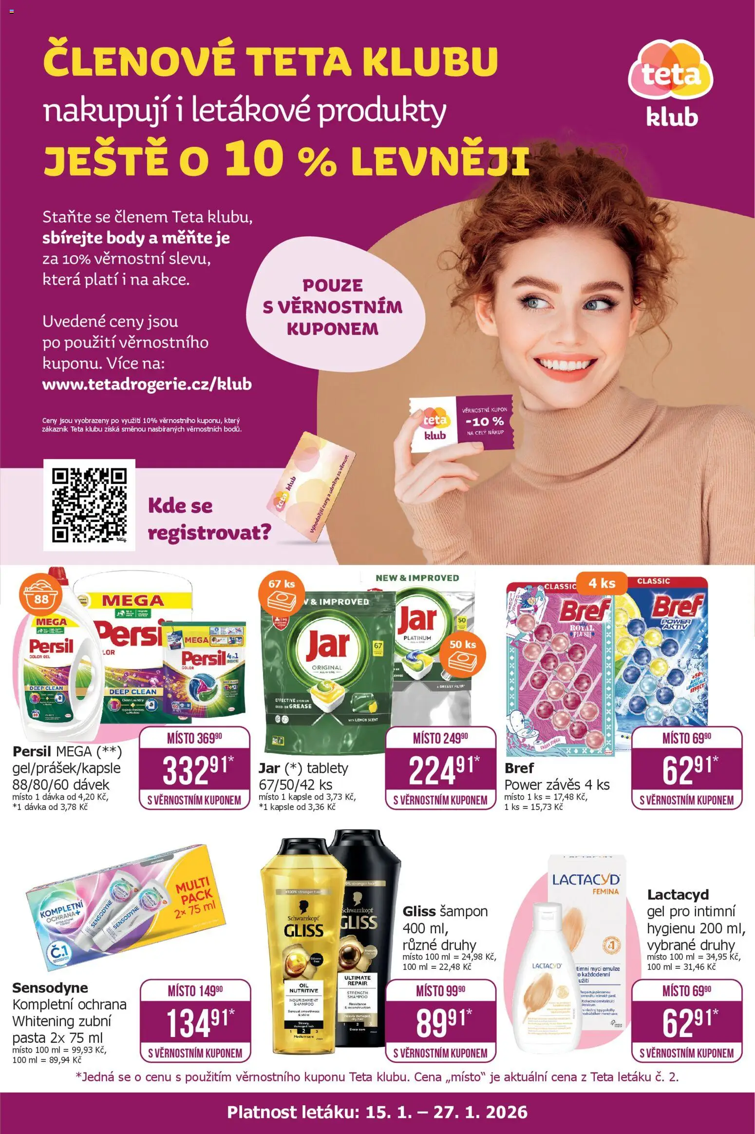 TETA Drogerie leták - Klub od 15.01.2026 | Strana: 1 | Produkty: Zubní pasta, Lactacyd, Persil, Šampon
