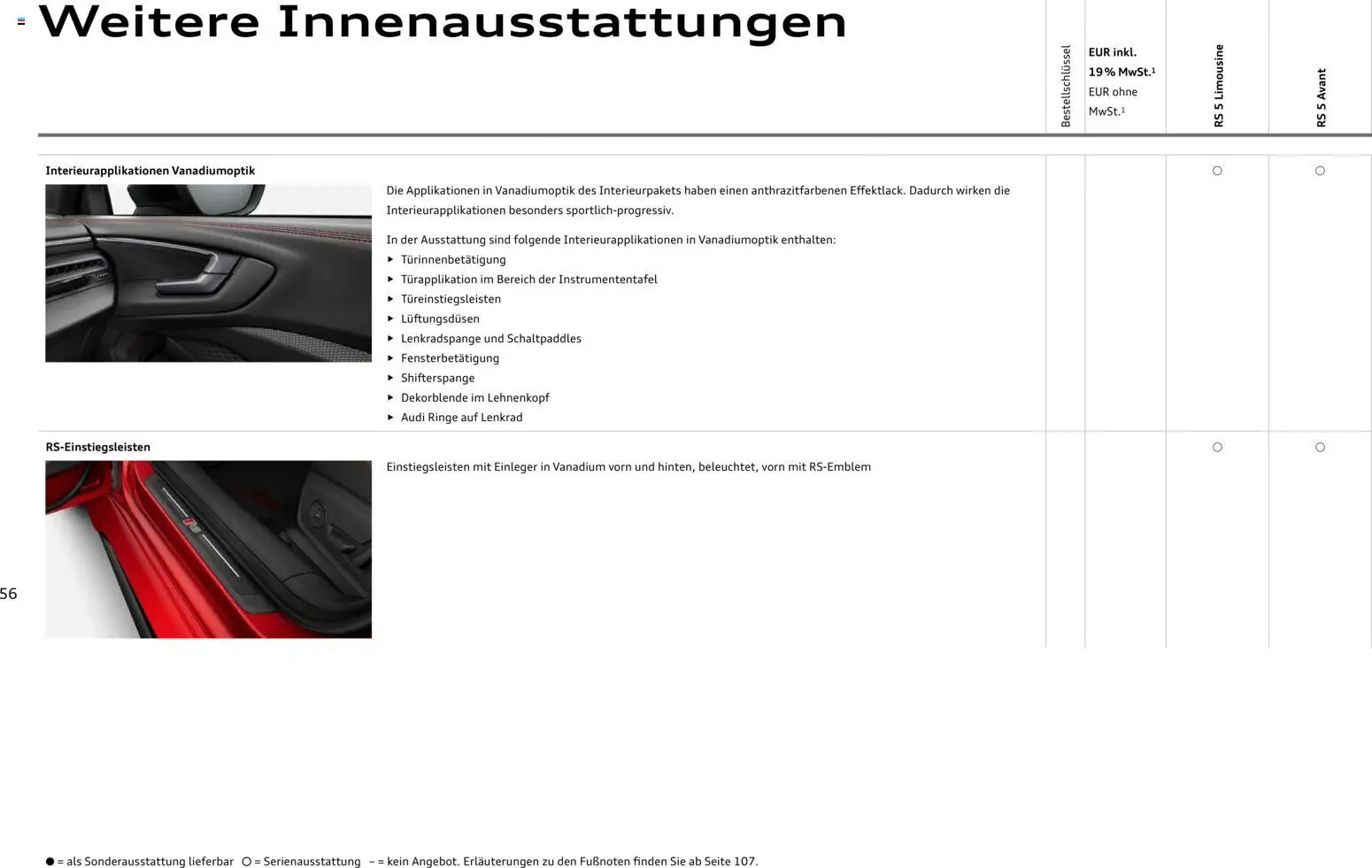 Audi RS 5 Limousine / RS 5 Avant – gültig ab 01.04.2026 | Seite: 56