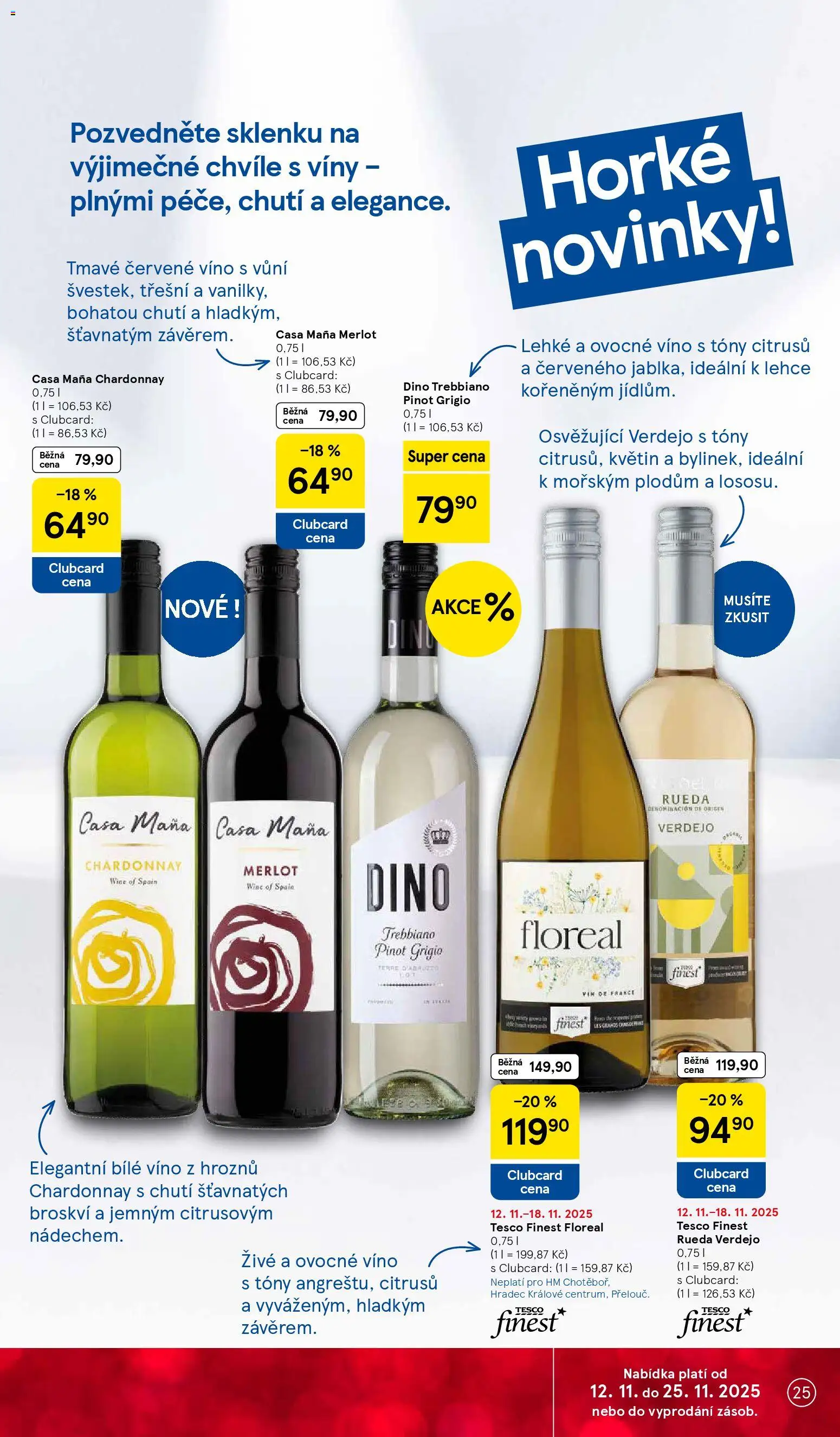 Tesco leták - Hypermarket od 12.11.2025 | Strana: 25 | Produkty: Finest, Víno, Merlot, Červené víno