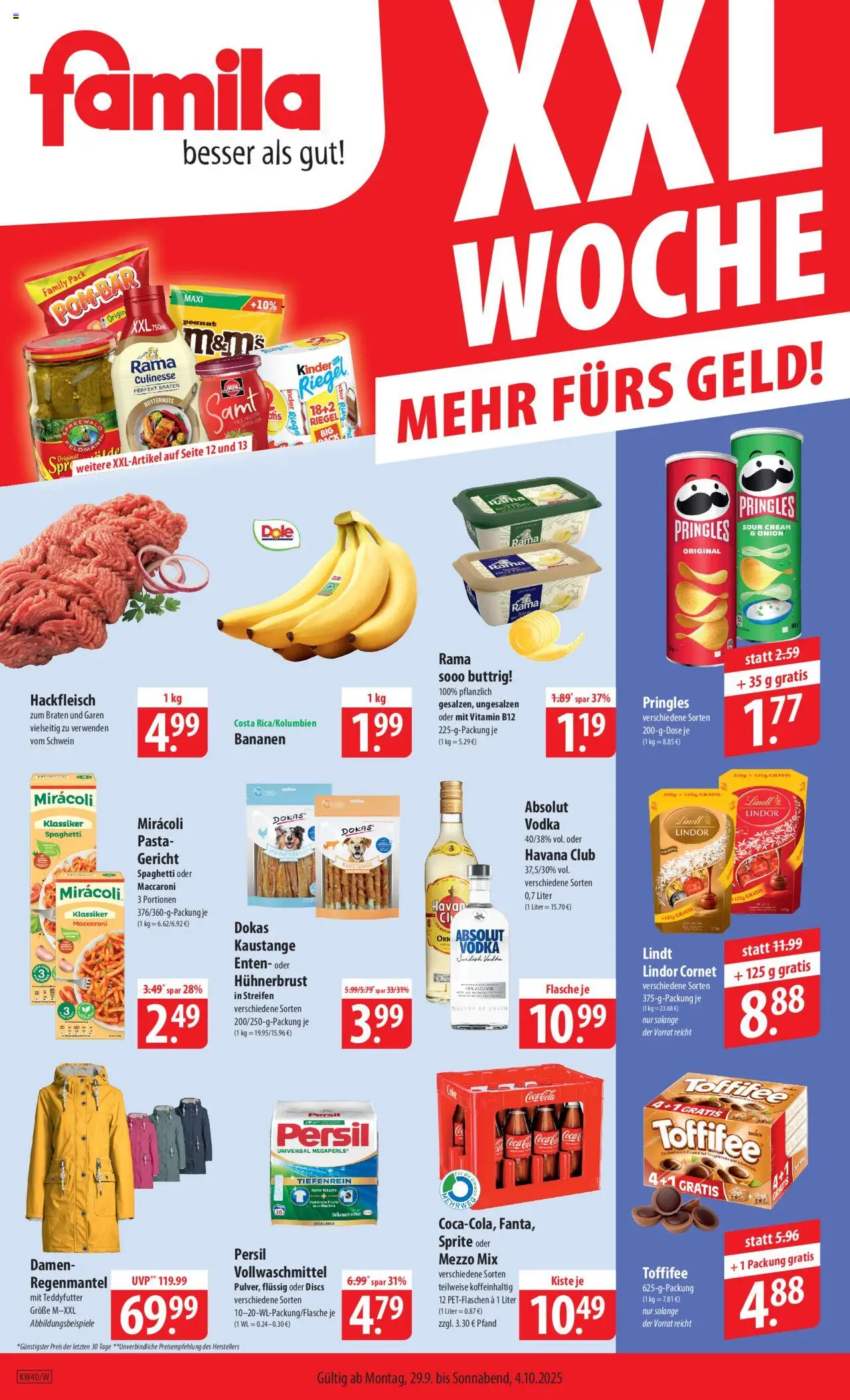 Famila Prospekt 	 – gültig ab 29.09.2025 | Seite: 1 | Produkte: Coca cola, Pasta, Lindt, Hackfleisch