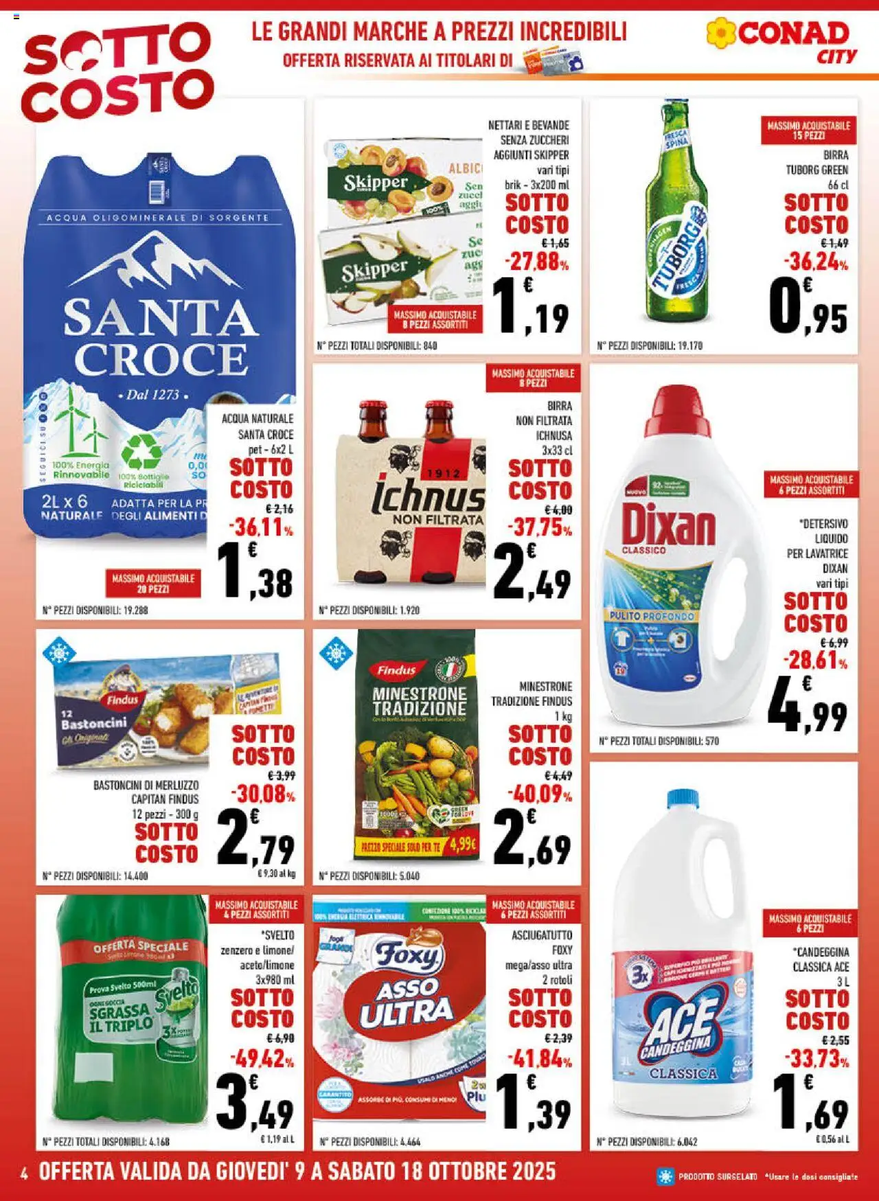 Volantino Conad del 09.10.2025 | Pagina: 4 | Prodotti: Birra, Merluzzo, Candeggina, Acqua naturale
