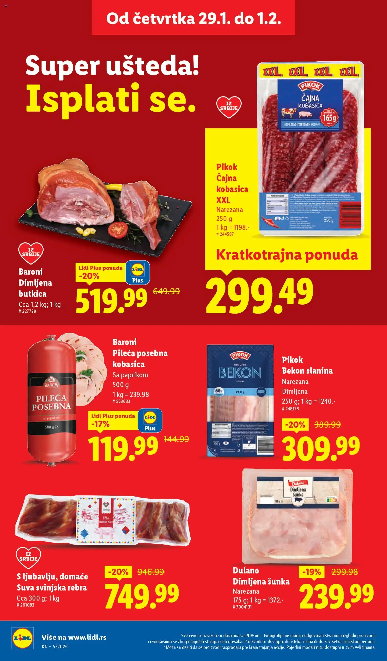 Lidl katalog - važi od 29.01.2026 | Strana: 18 | Proizvode: Dimljena šunka, Svinjska rebra, Šunka, Kobasica