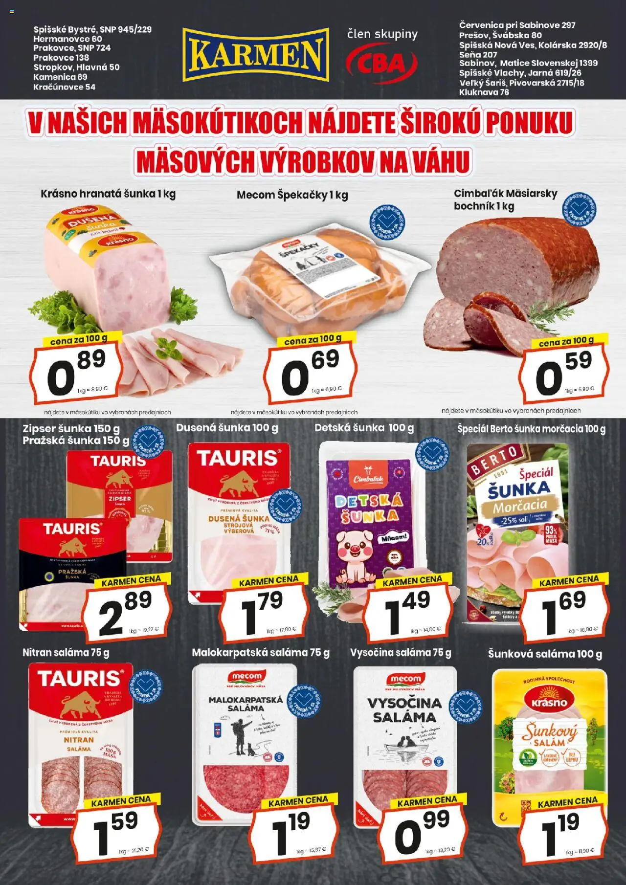 KARMEN CBA maloobchod │ platný od 21.08.2025 | Strana: 4 | Produkty: Saláma, Šunka