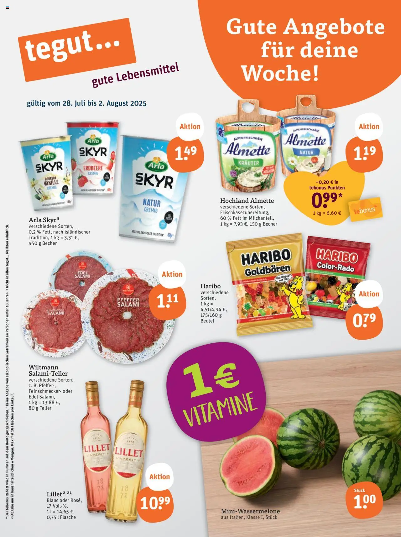 Tegut - Baden-Württemberg - gültig ab dem 28.07.2025 | Seite: 3 | Produkte: Haribo, Skyr, Lillet, Salami