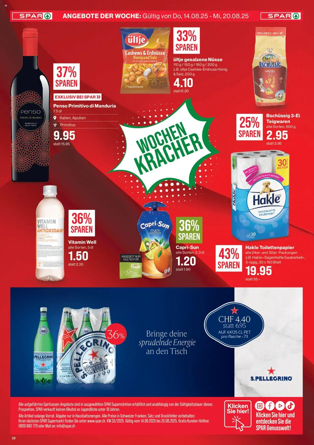 SPAR Aktionen ab 14.08.2025 | Seite: 22 | Produkte: Tisch, Mineralwasser, Nüsse, Salz