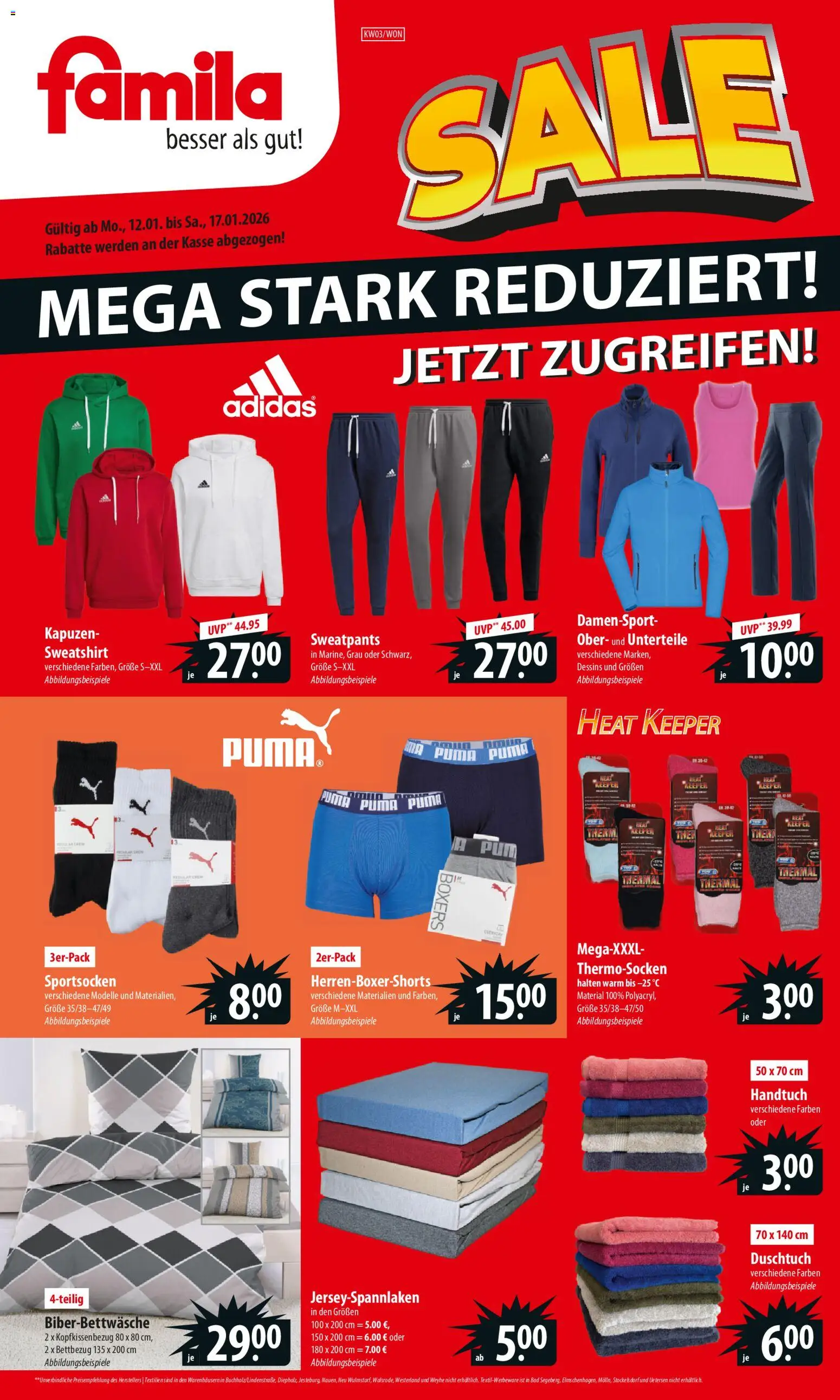 Famila Sale – gültig ab 12.01.2026 | Seite: 1 | Produkte: Sweatshirt, Bad