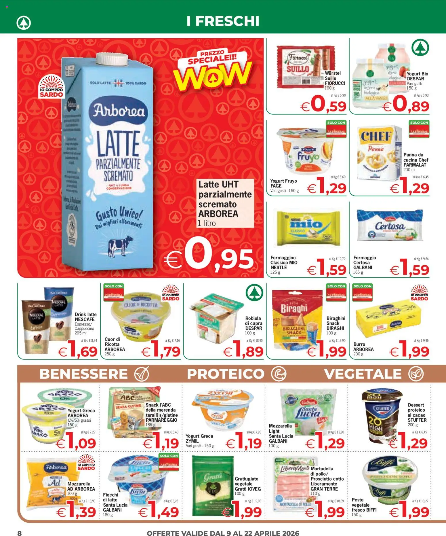 Volantino Eurospar del 09.04.2026 | Pagina: 8 | Prodotti: Latte, Formaggio, Taralli, Robiola