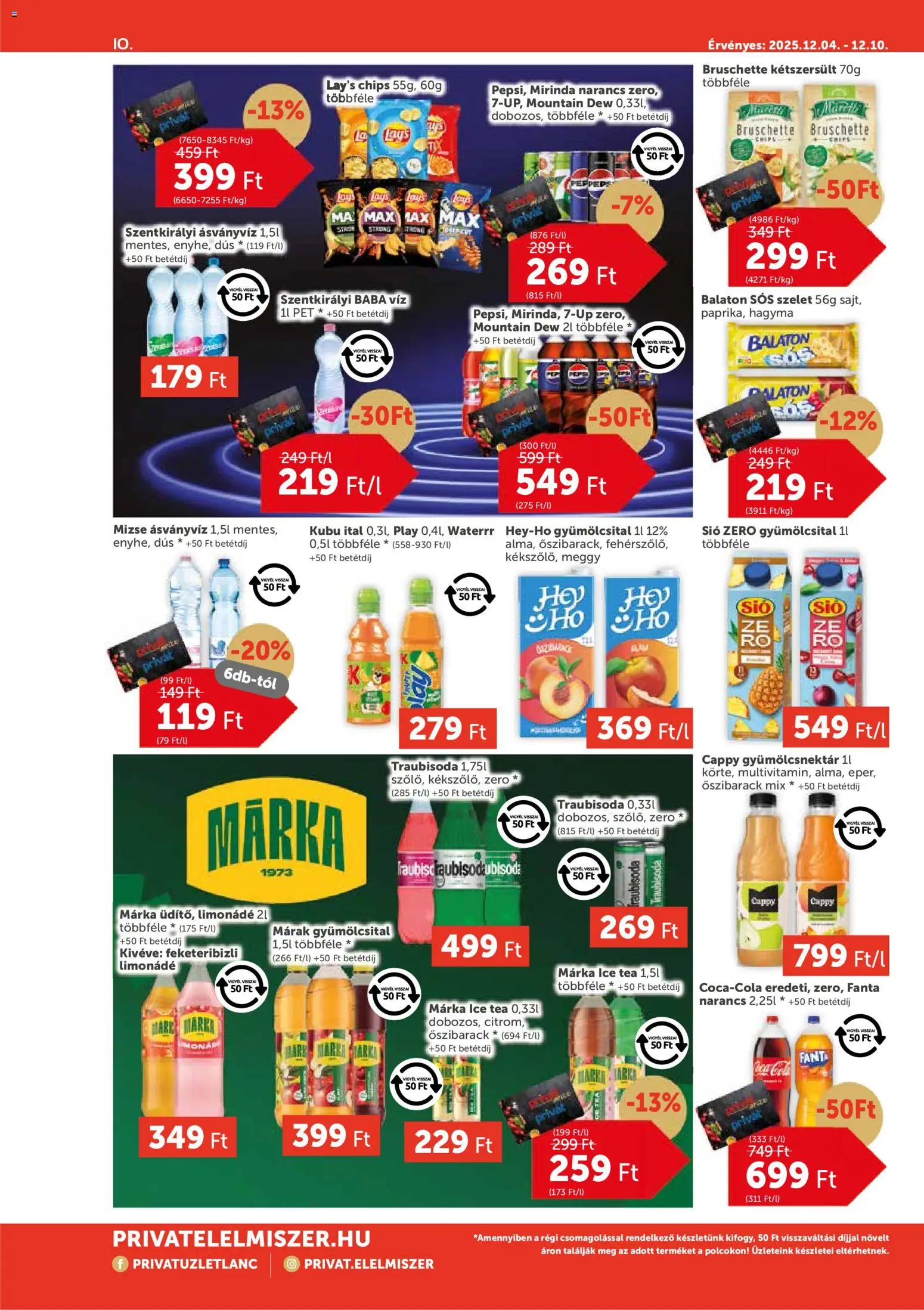 PRIVÁT akciós ujság - amely érvényes a következő dátumtól: 04.12.2025 | Oldal: 10 | Termékek: Gyümölcsital, Fanta, Meggy, Limonádé