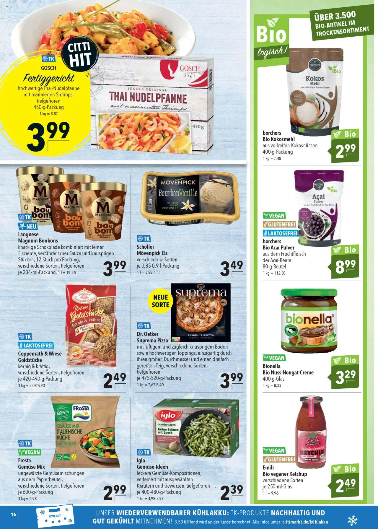 CITTI Markt Prospekt 	 - gültig ab dem 30.07.2025 | Seite: 16 | Produkte: Movenpick eis, Gemüse, Ketchup, Sahne