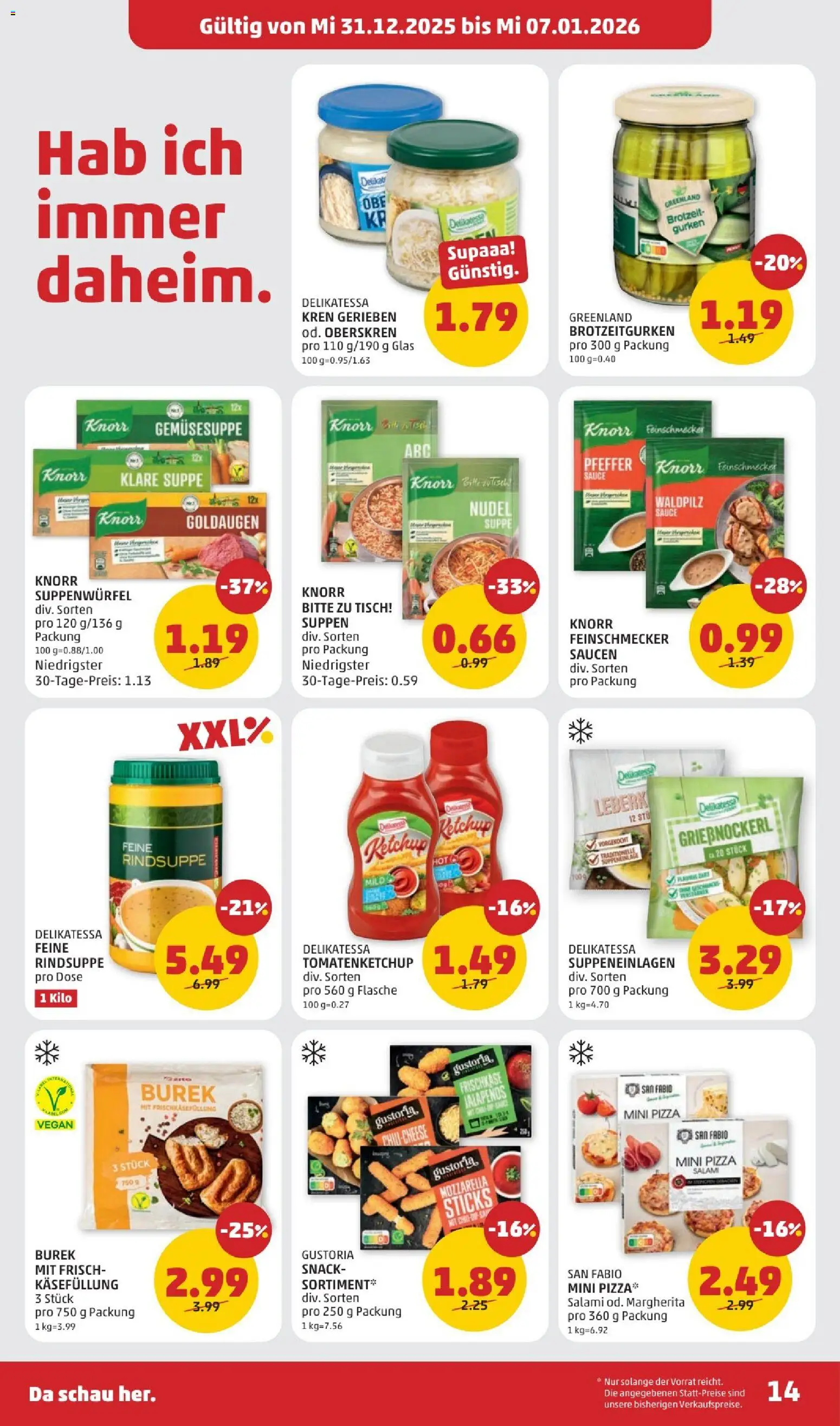 Penny Markt Flugblatt gültig ab 31.12.2025 | Seite: 14 | Produkte: Ketchup, Pfeffer, Salami, Pizza