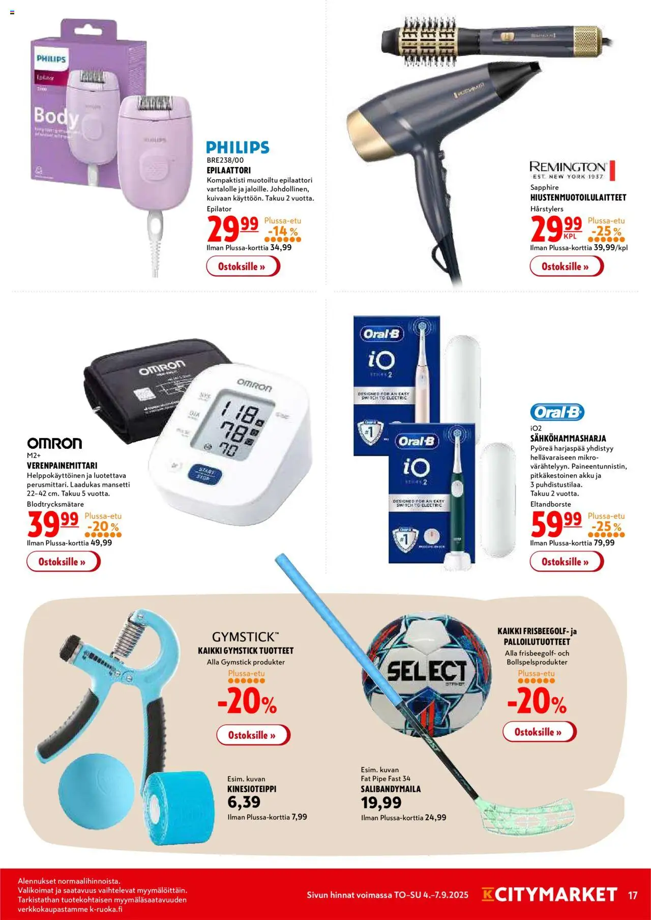 K-Citymarket tarjoukset – voimassa 04.09.2025 alkaen | Sivu: 17 | Tuotteet: Epilaattori, Sähköhammasharja, Akku