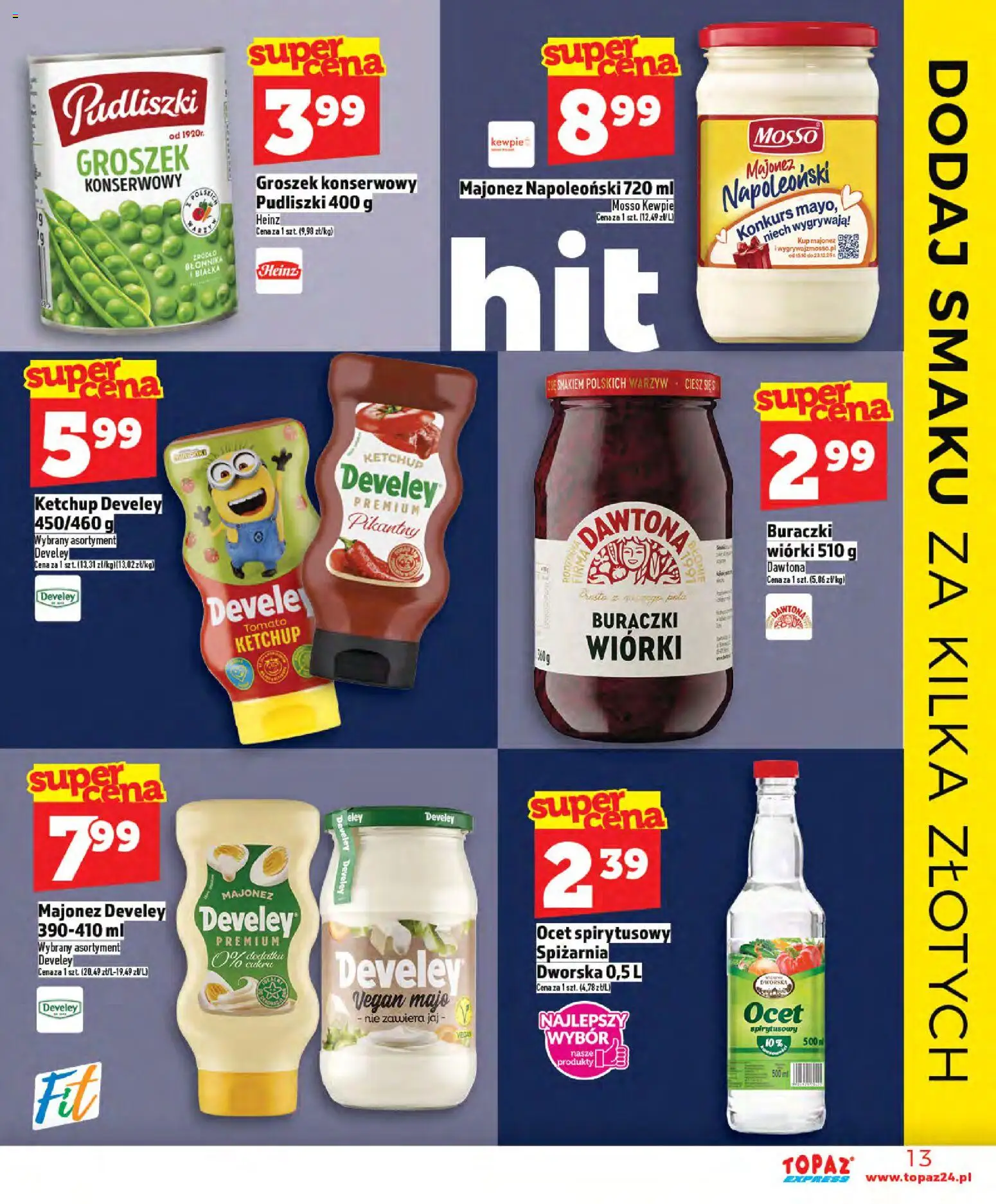 Topaz Gazetka - Express od 02.01.2026 | Strona: 13 | Produkty: Groszek, Ocet, Groszek konserwowy, Majonez