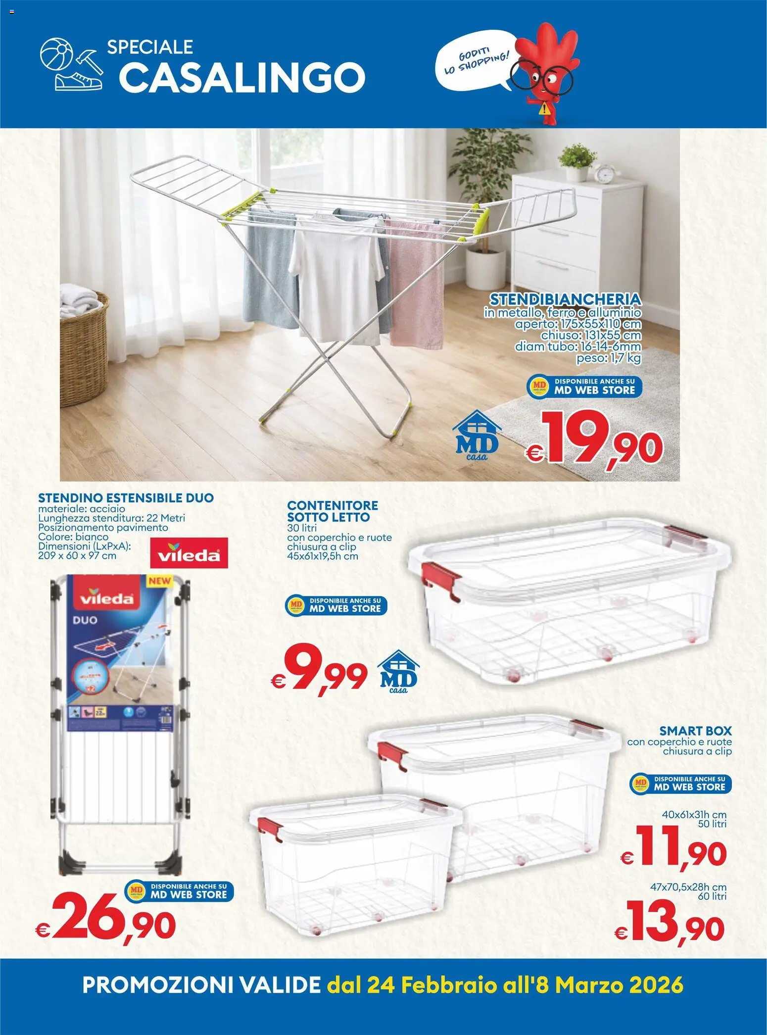 Volantino MD Discount del 24.02.2026 | Pagina: 24 | Prodotti: Pavimento, Tubo, Stendibiancheria, Letto