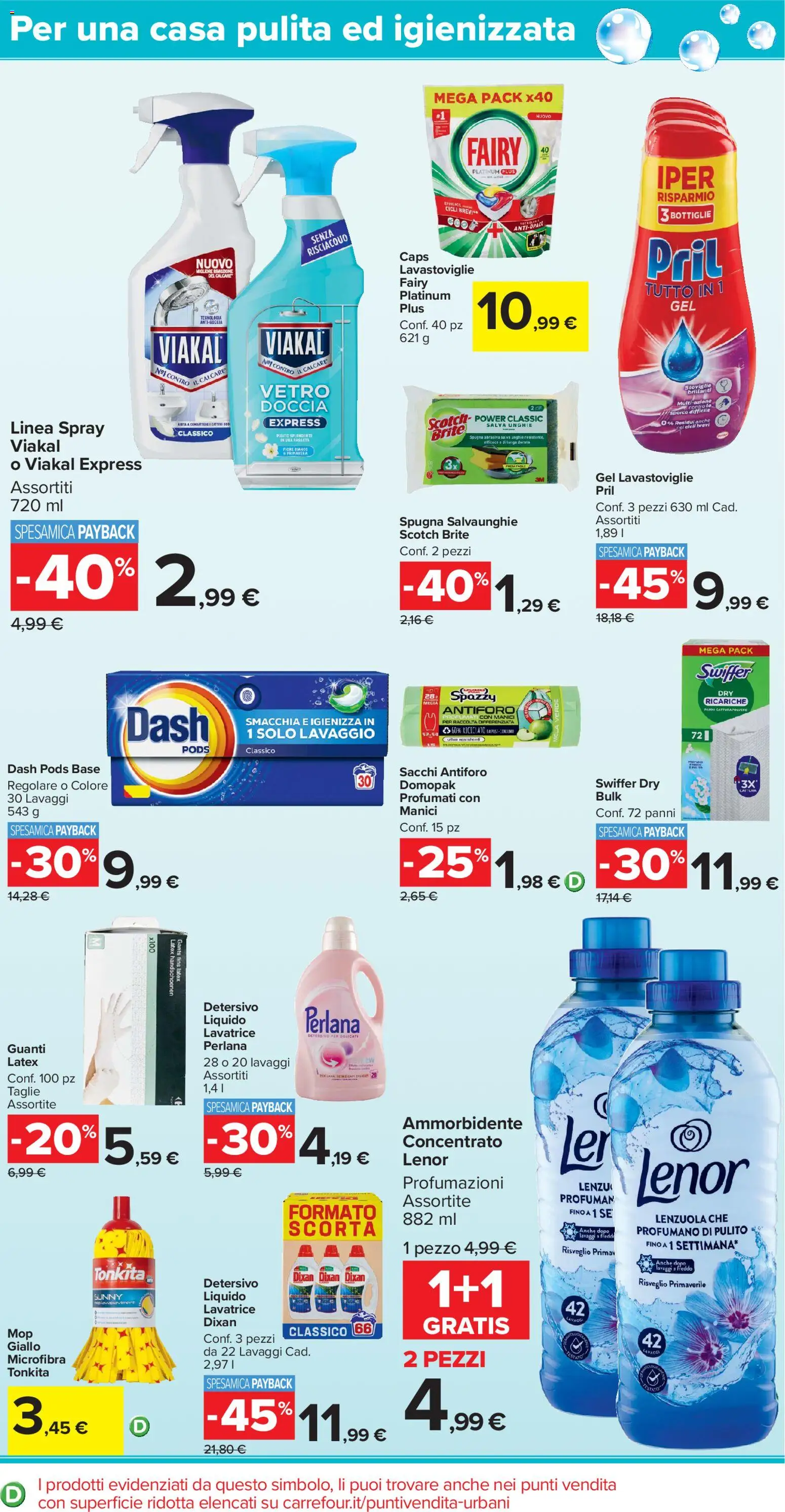 Volantino Carrefour del 17.11.2025 | Pagina: 19 | Prodotti: Spugna, Guanti, Lavastoviglie, Lenzuola