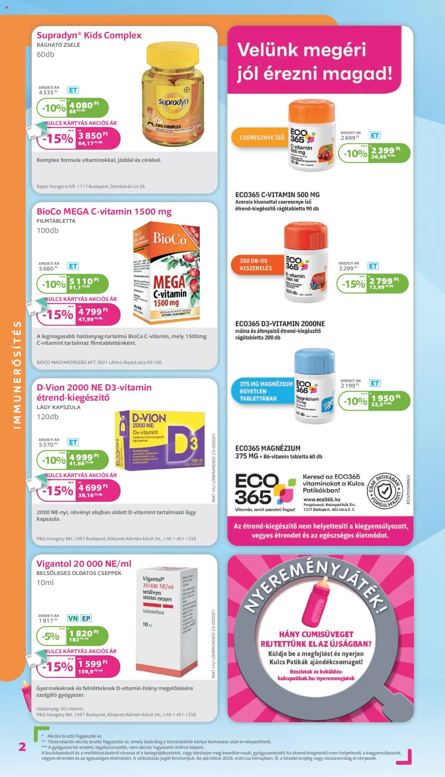 Kulcs Patika akciós ujság - amely érvényes a következő dátumtól: 01.03.2026 | Oldal: 2 | Termékek: Málna, Cseresznye
