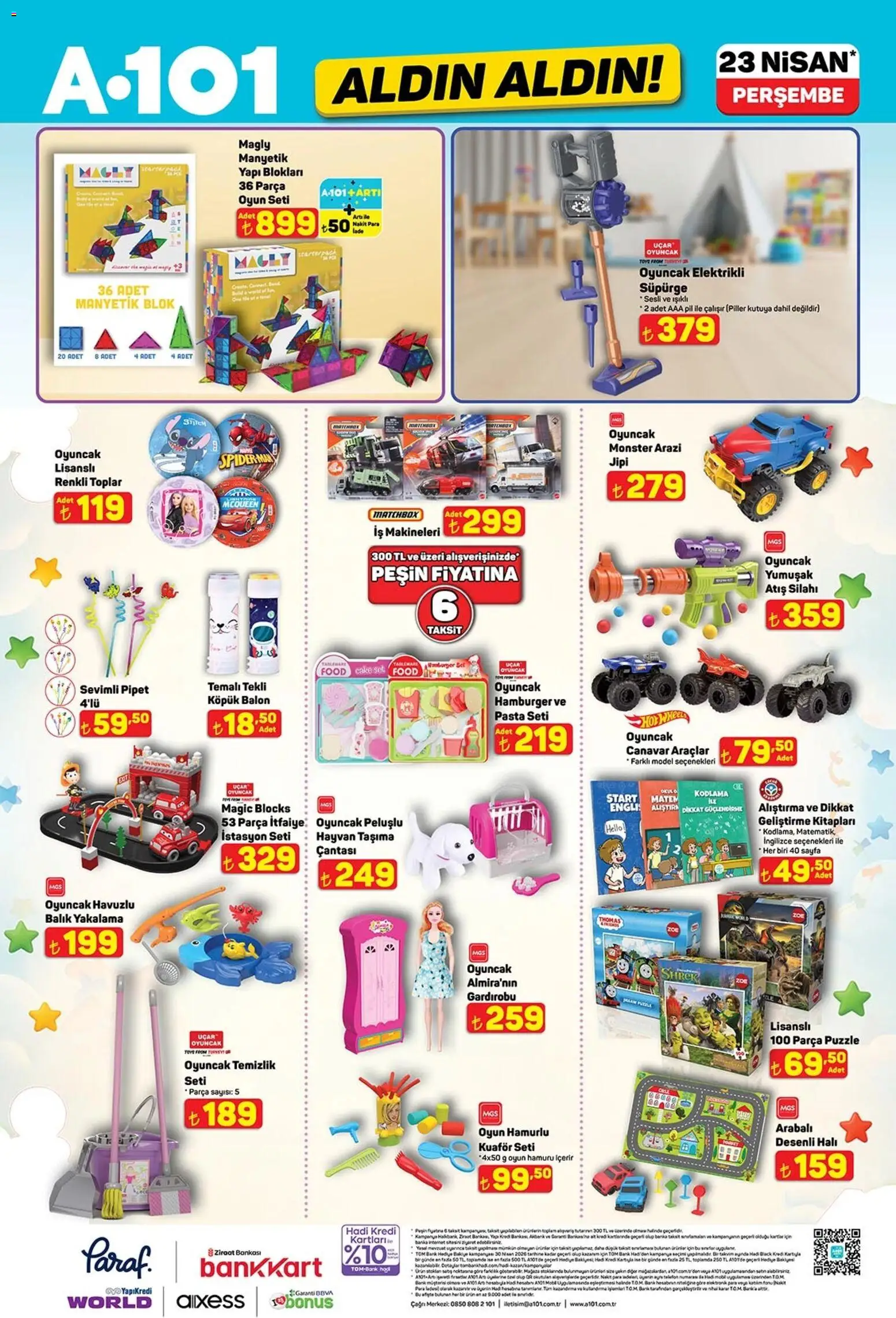 A101 - Katalog Aldın Aldın - 23.04.2026 tarihinden itibaren geçerlidir | Sayfa: 15 | Ürünler: Halı, Toplar, Telefon, Oyun