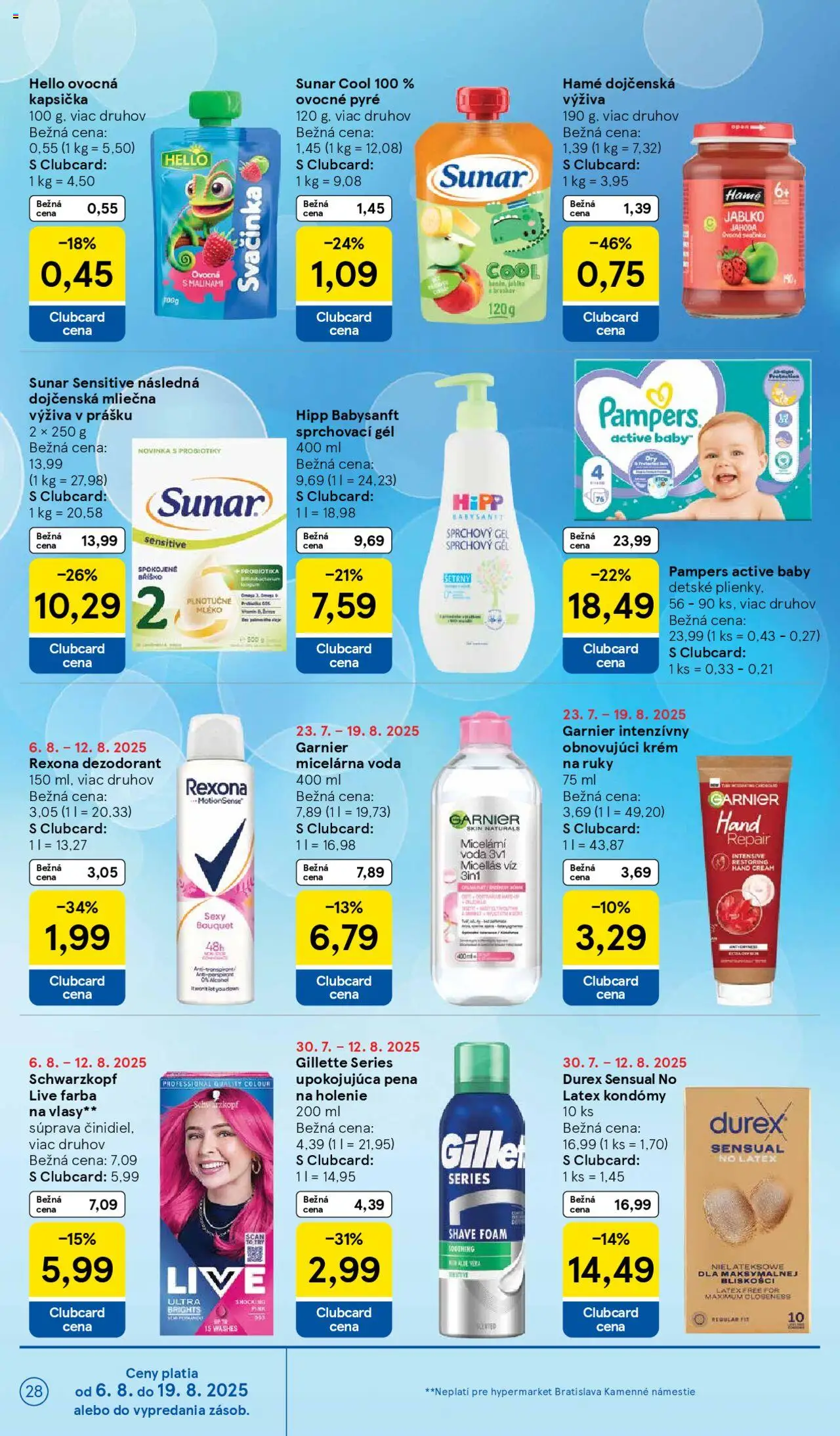 Tesco Hypermarket - leták │ platný od 06.08.2025 | Strana: 28 | Produkty: Sunar, Pena na holenie, Krém na ruky, Krém