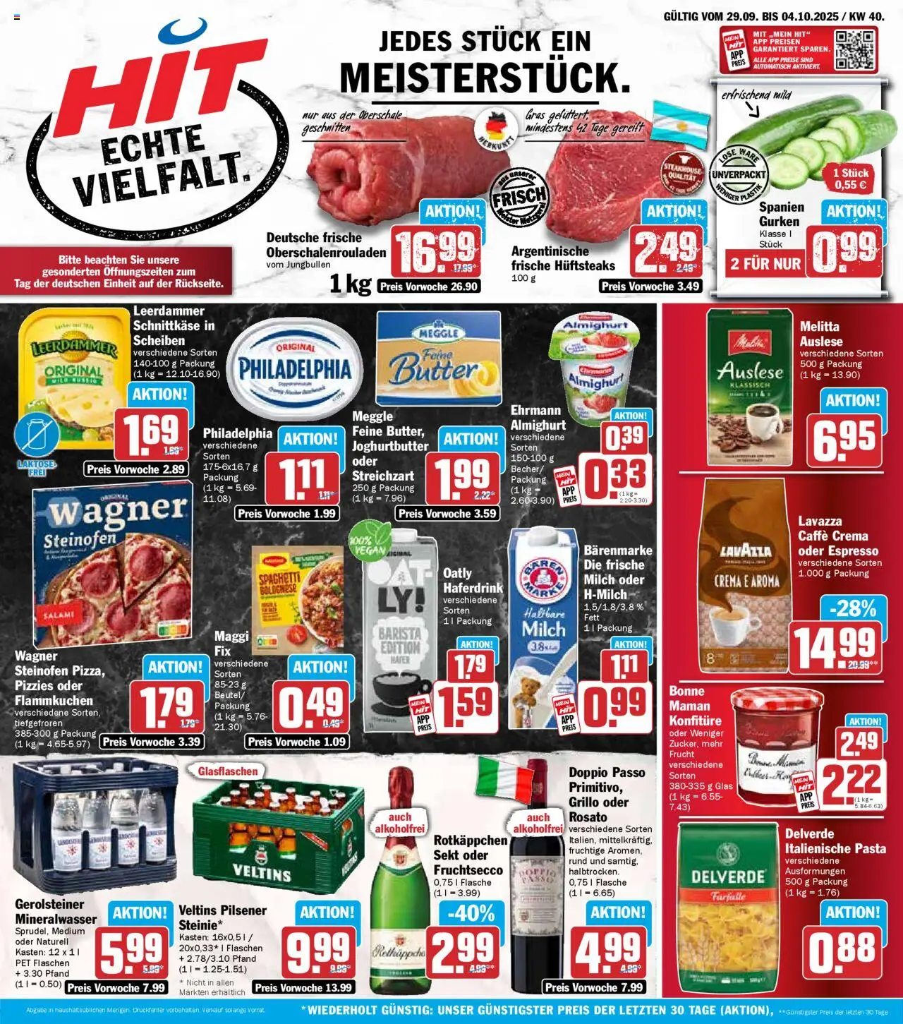 HIT - Nordrhein-Westfalen – gültig ab 29.09.2025 | Seite: 1 | Produkte: Milch, Butter, Mineralwasser, Pasta