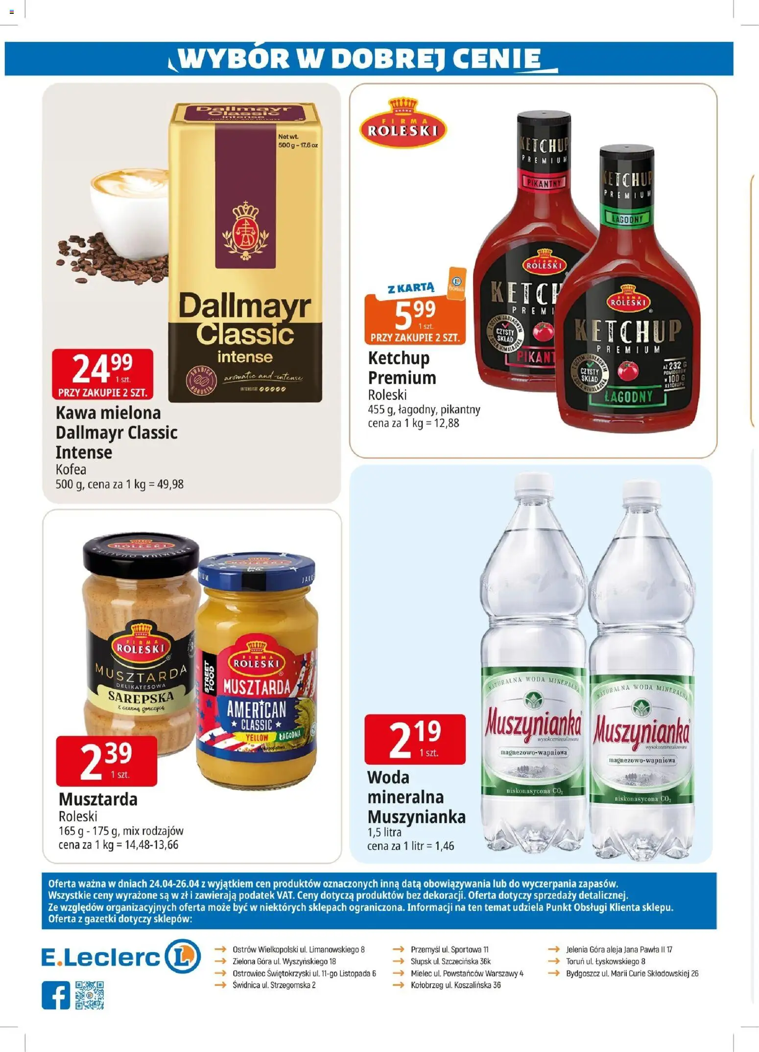 E.Leclerc gazetka - Zielona Góra od 24.04.2026 | Strona: 2 | Produkty: Karta, Muszynianka, Kawa, Woda