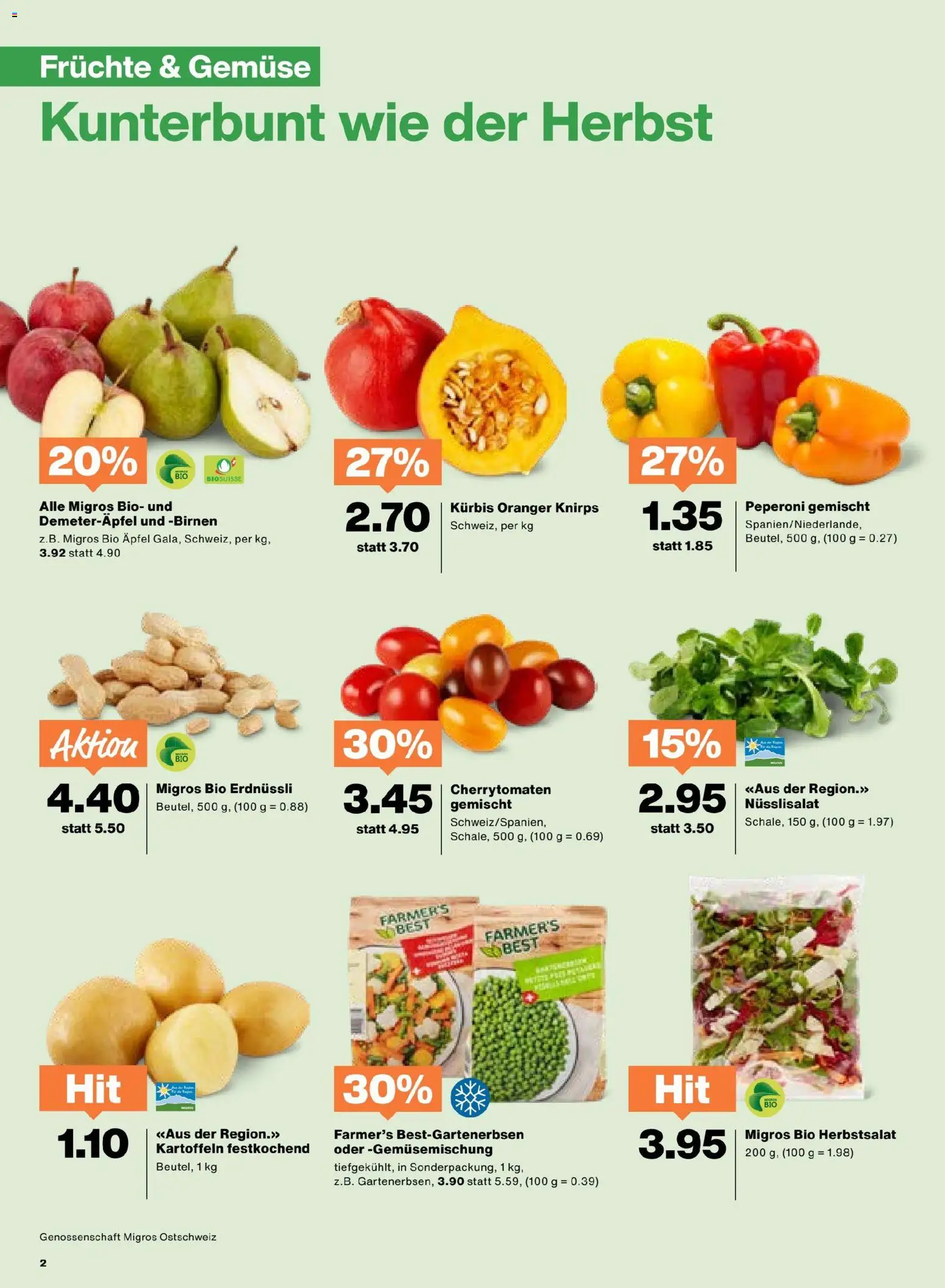 Migros Aktionen – gültig ab 28.10.2025 | Seite: 2 | Produkte: Äpfel, Gemüse, Kartoffeln, Früchte