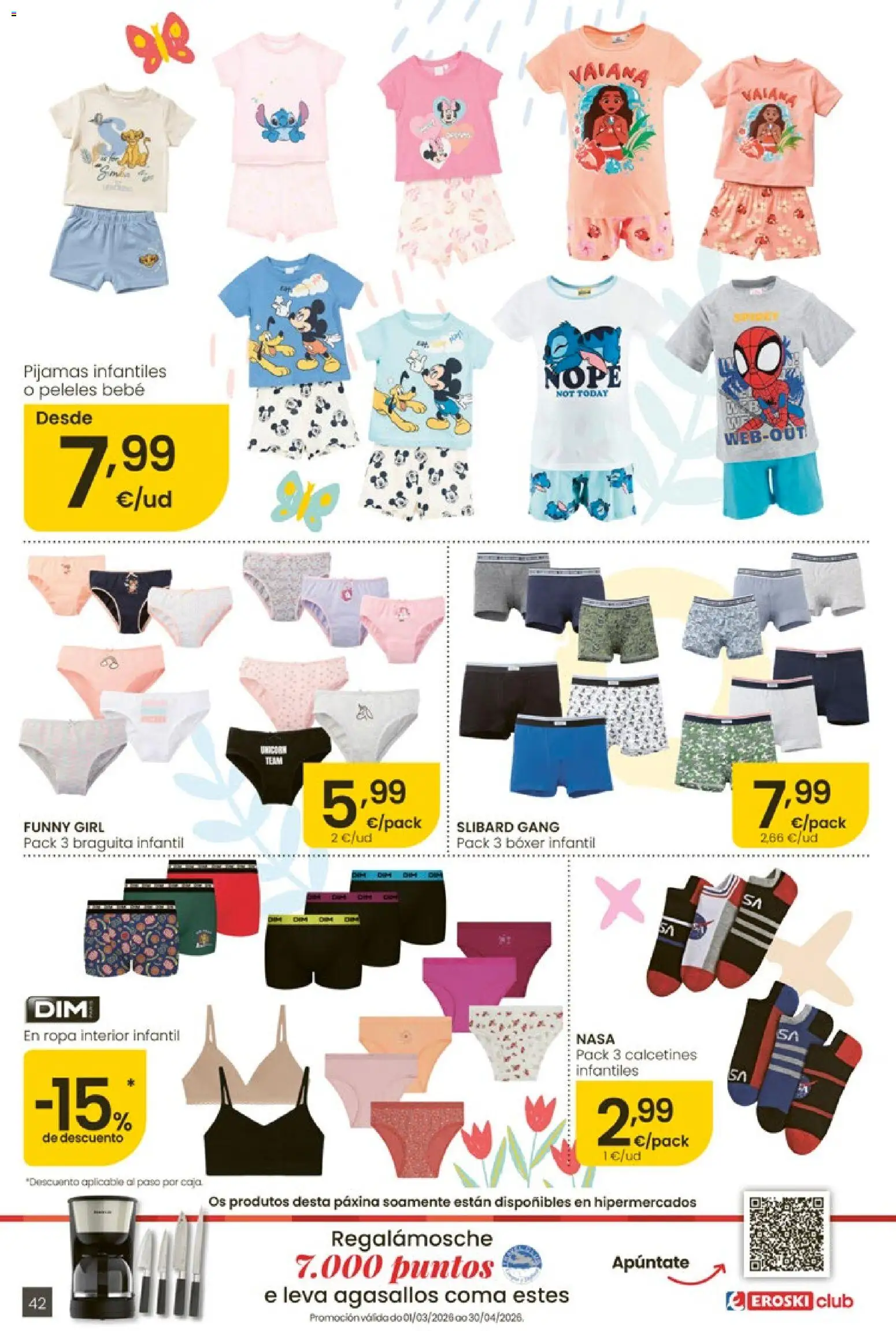 Eroski Quieres ahorrar conmigo │ válido desde el 16.04.2026 | Página: 42 | Productos: Ropa interior, Ropa, Peleles, Caja